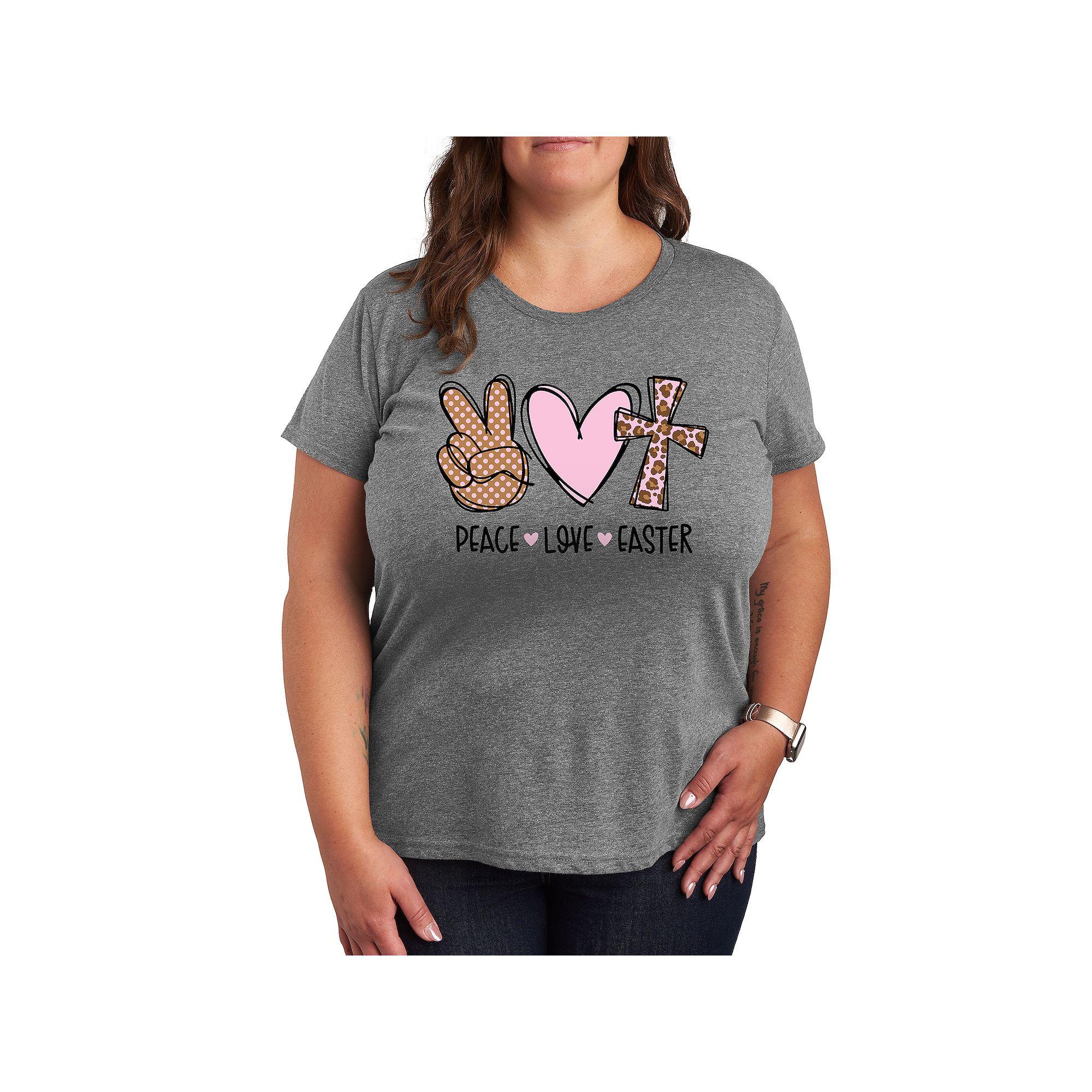 Plus Size Peace Love Easter Graphic Tee, Womens Grey Gray Product Image