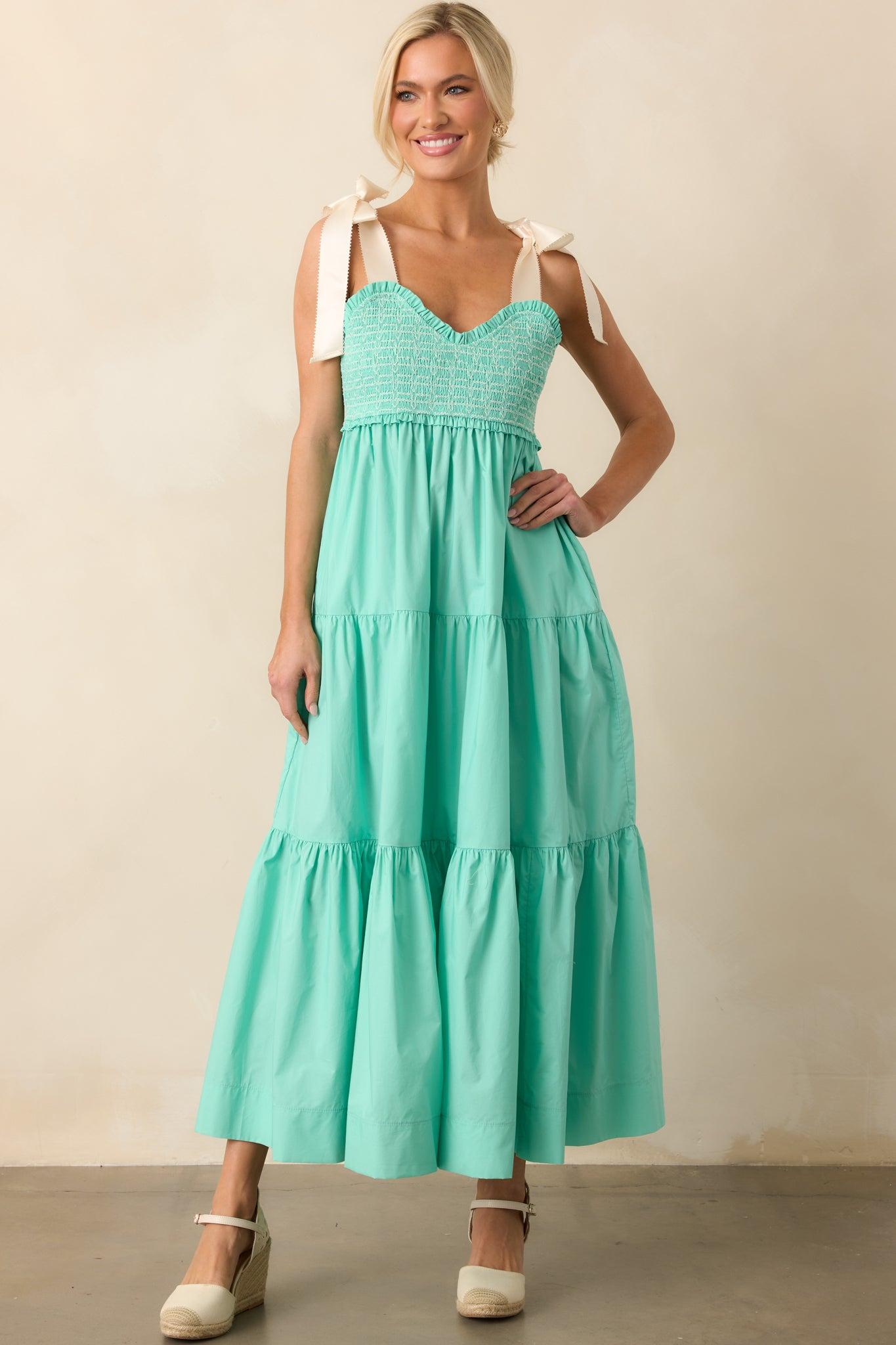 The Felicity Mint Green Cotton Midi Dress Product Image