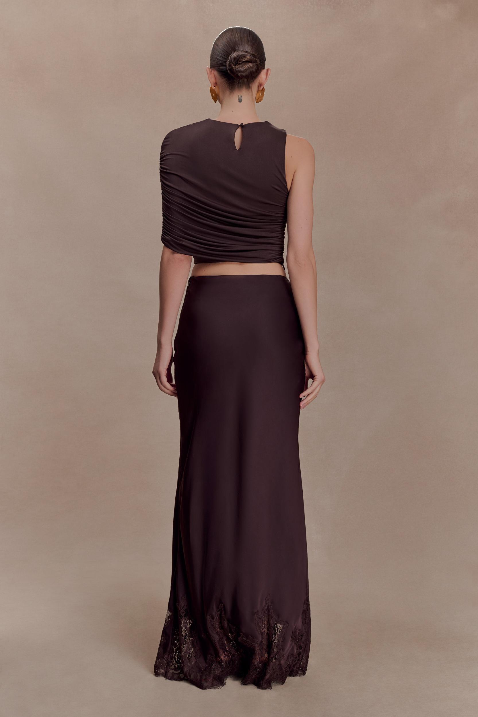 Adrienne One Shoulder Slinky Top - Chocolate Product Image