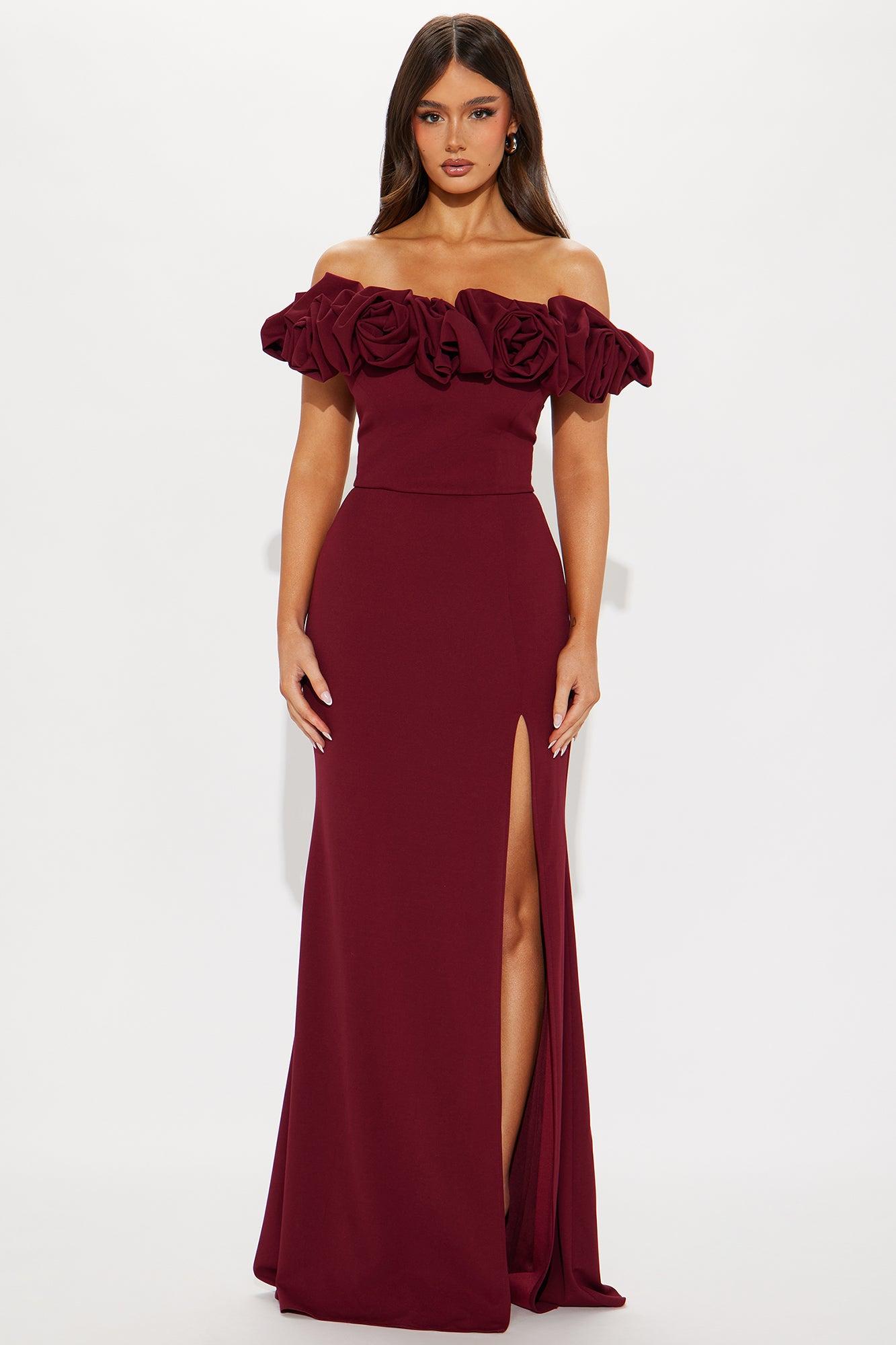 Ericka Floral Off Shoulder Gown - Wine Product Image