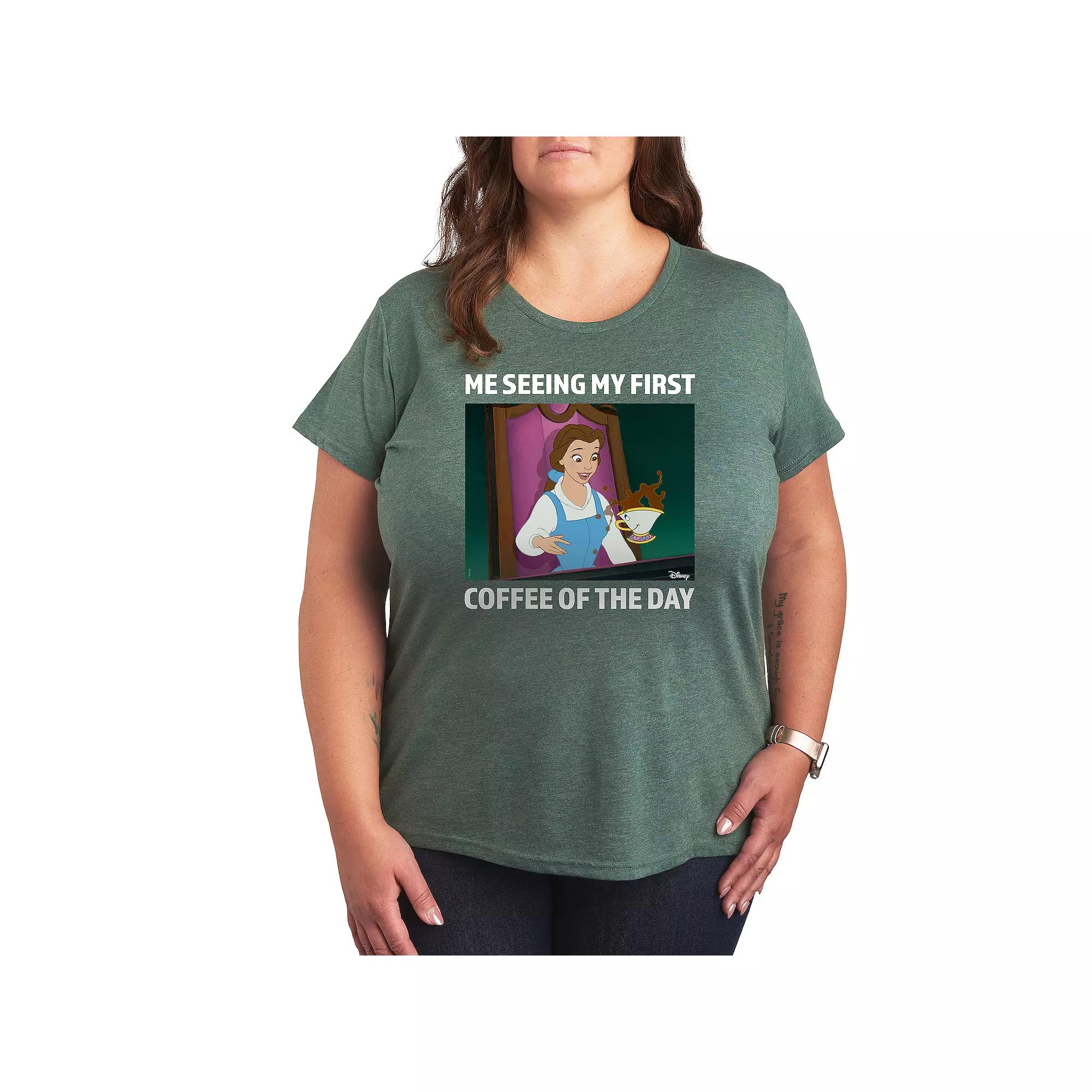 Disney Princess Belle Plus First Coffee Of The Day Meme Graphic Tee, Women's,  Product Image