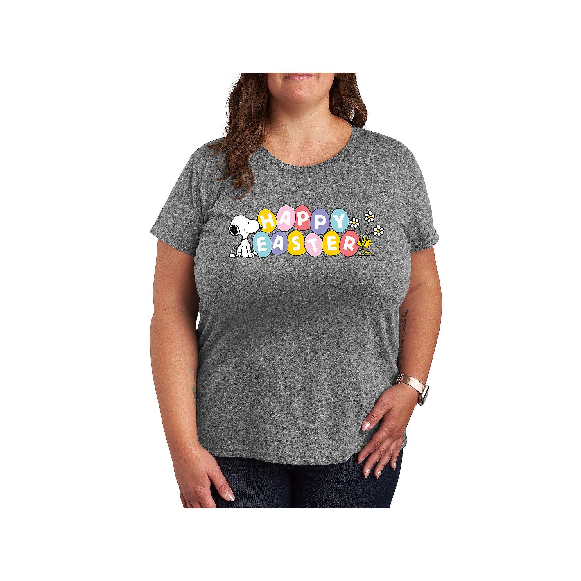 Plus Peanuts Snoppy & Woodstock Happy Easter Color Eggs Graphic Tee, Women's,  Product Image