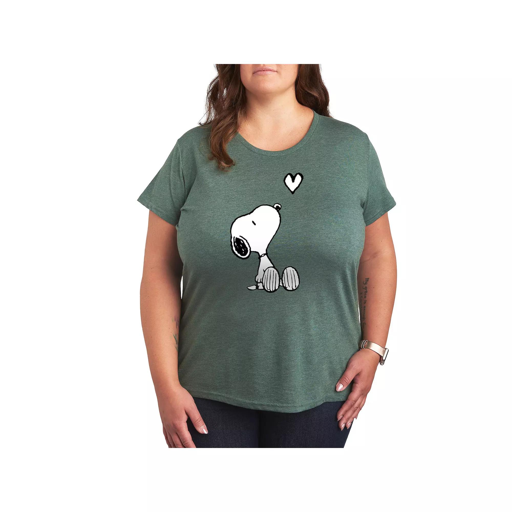 Plus Peanuts White Snoopy Heart Graphic Tee, Women's,  Product Image