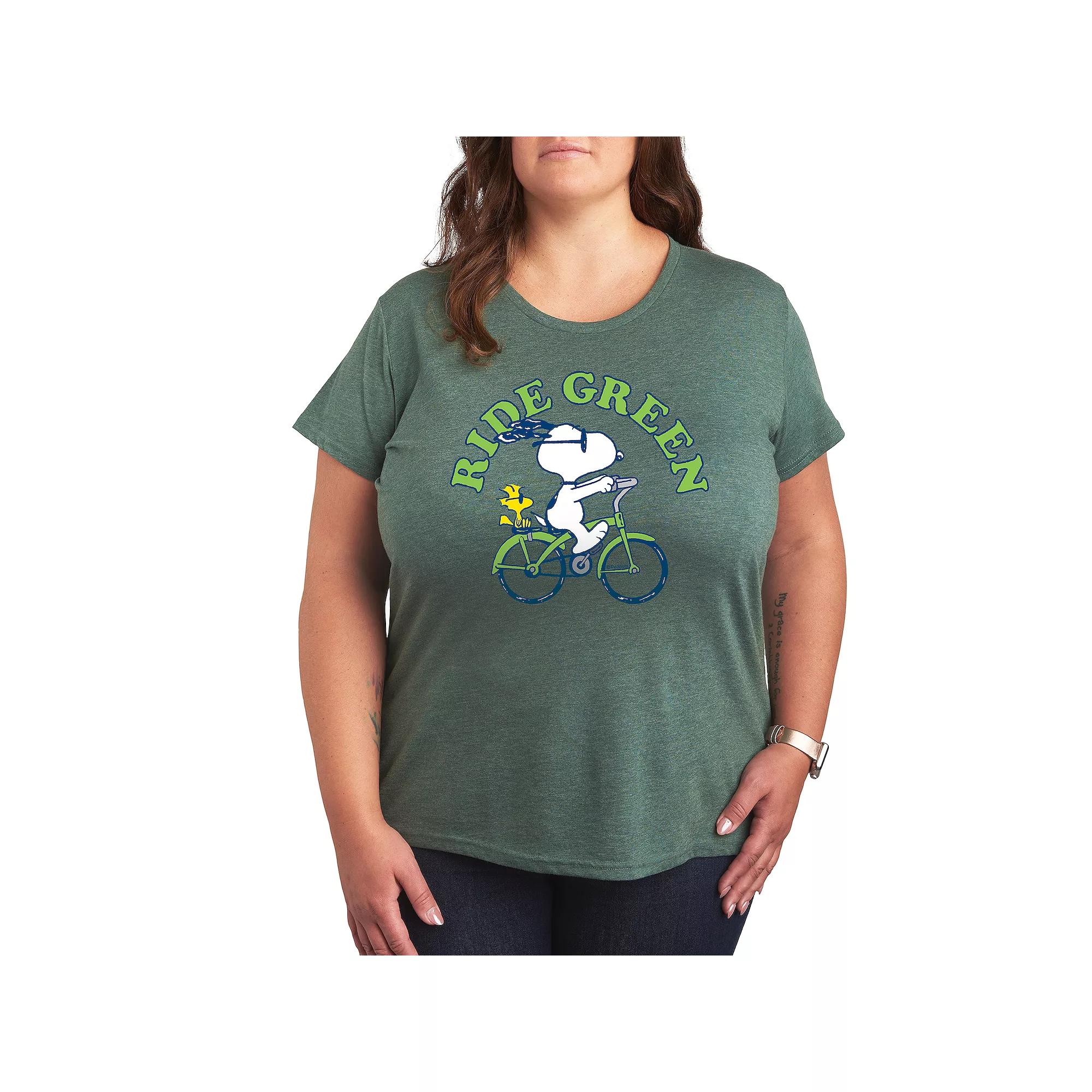 Plus Peanuts Snoopy & Woodstock Ride Green Graphic Tee, Women's,  Product Image