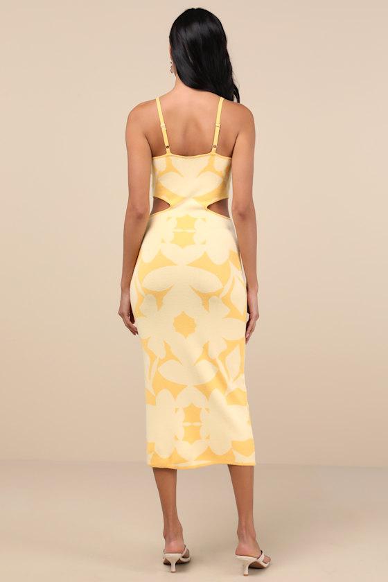 Perfectly Charming Yellow Abstract Cutout Midi Sweater Dress Product Image