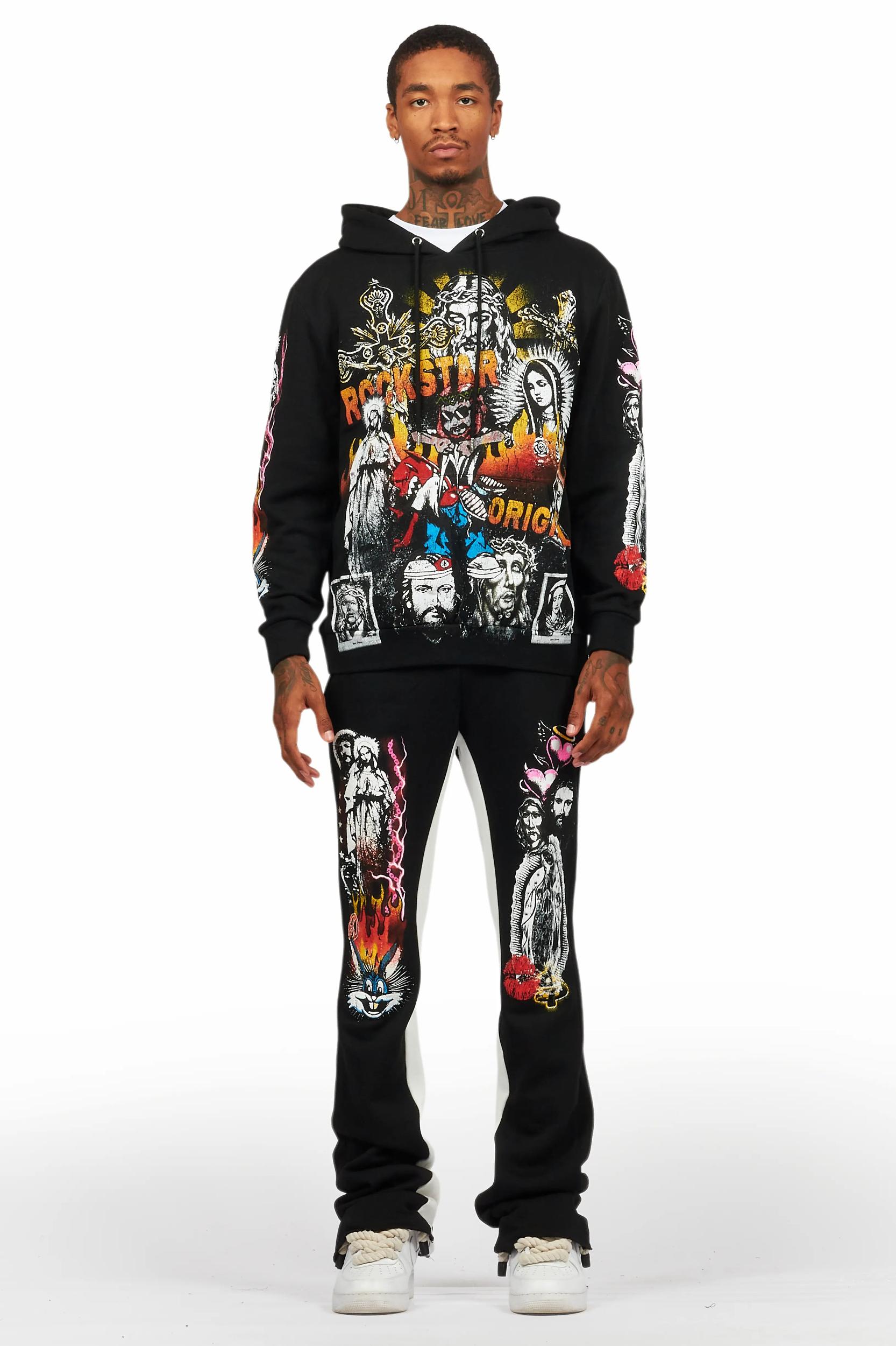 Santos Black Hoodie/Baggy Track Pant Set Male Product Image