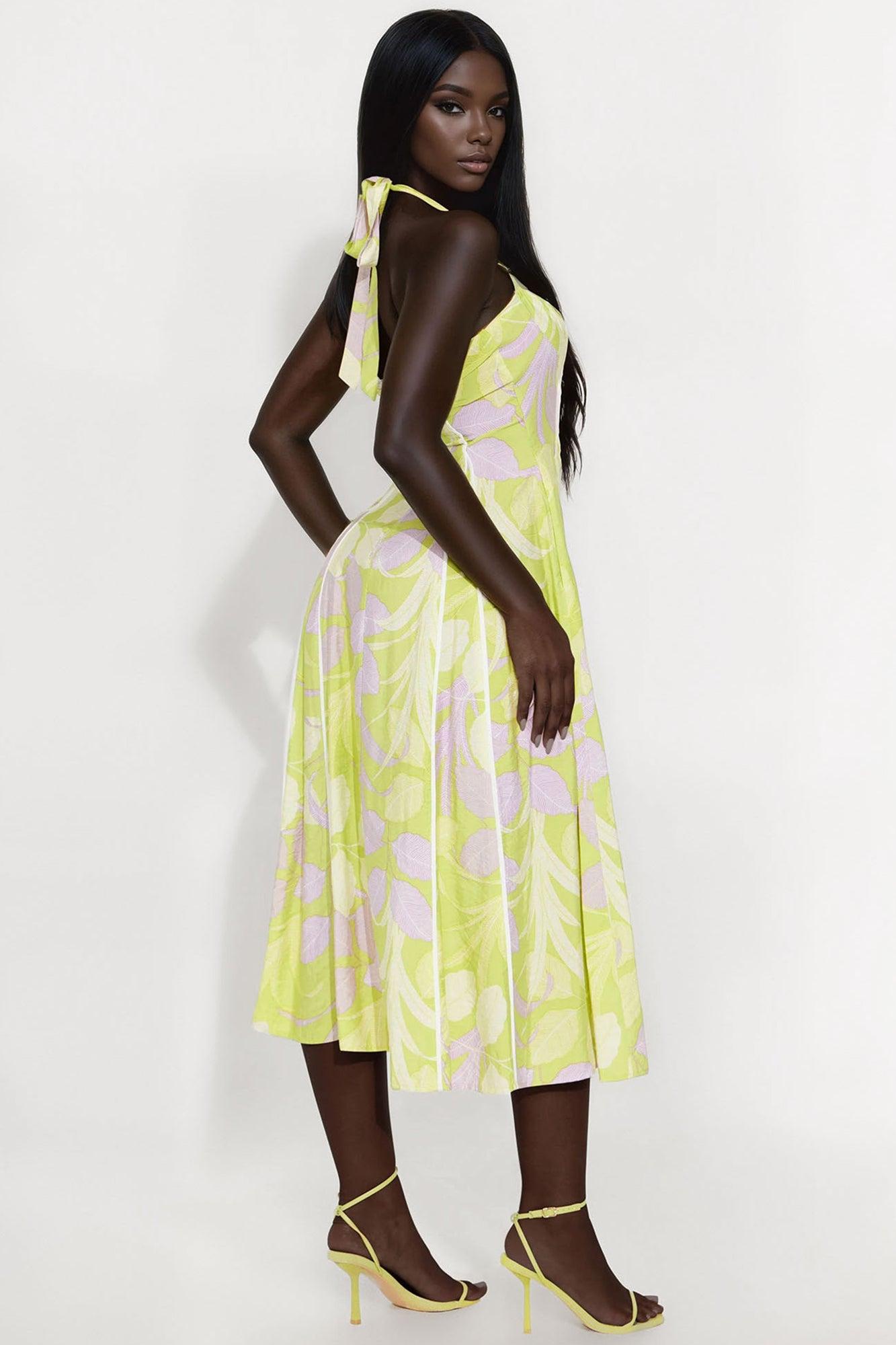 Chelsea Halter Midi Dress - Chartreuse Product Image