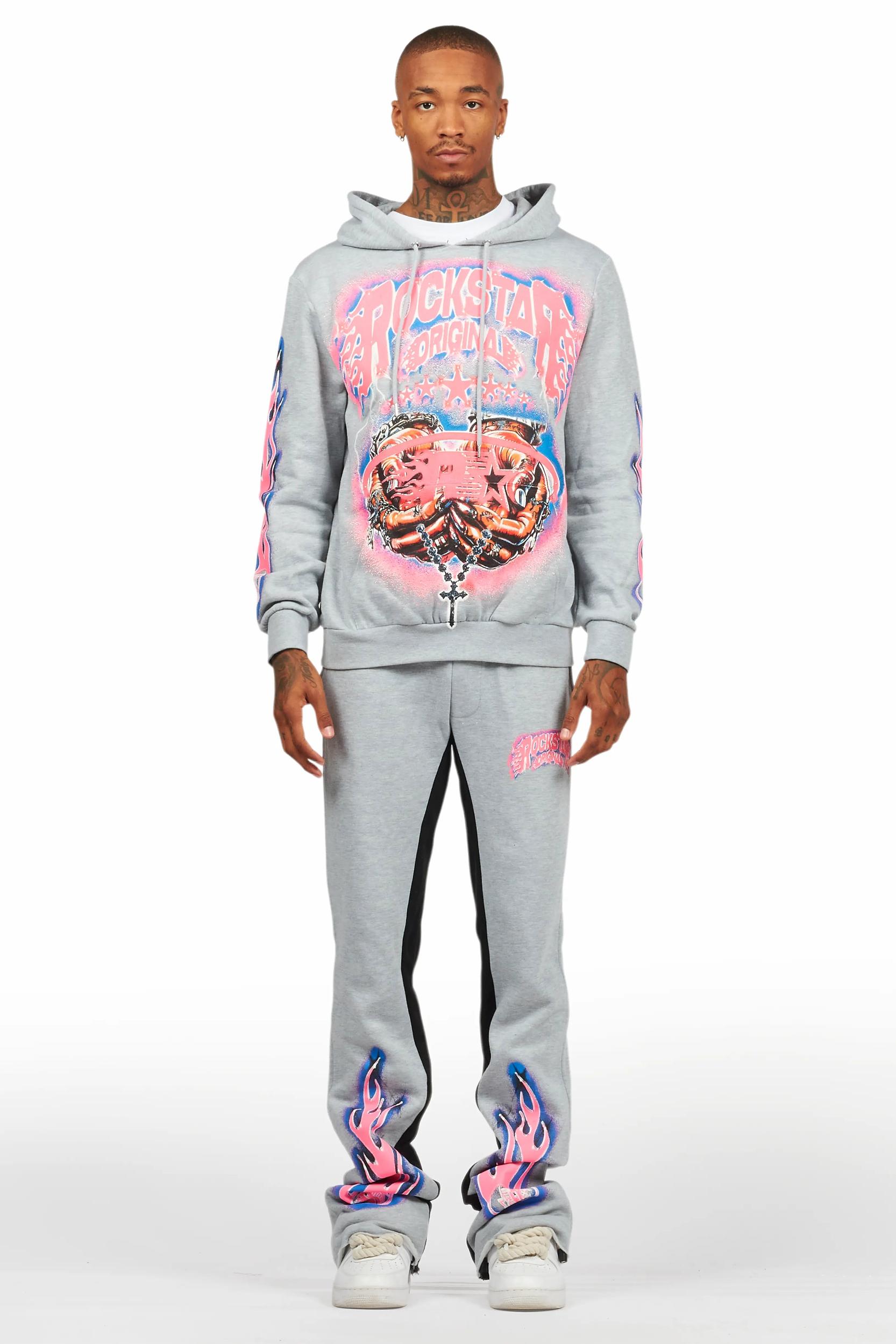 Cairo Heather Grey Hoodie/Baggy Track Pant Set Male Product Image