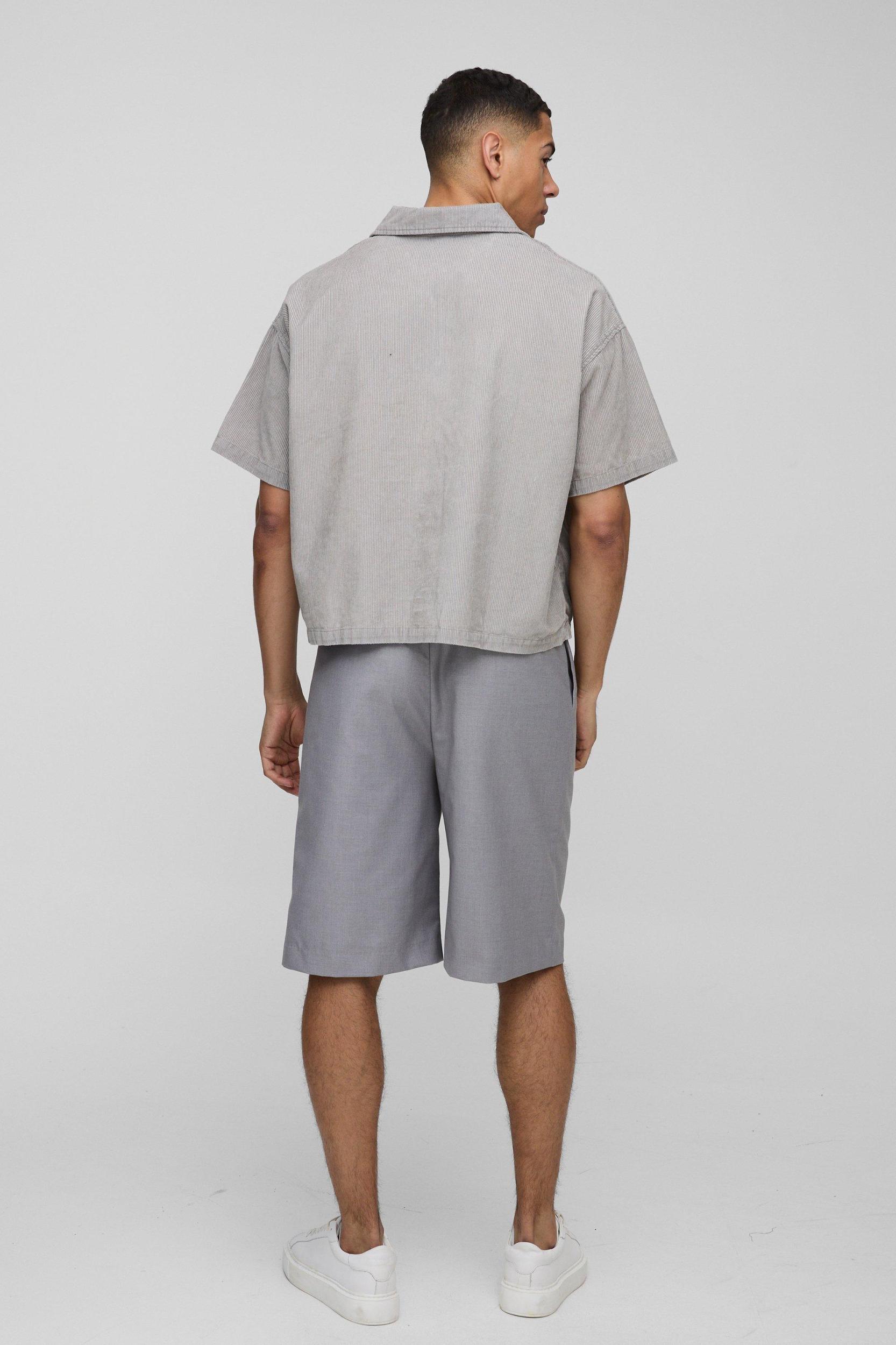 Oversized Boxy Acid Wash Corduroy Polo Shirt | boohooMAN USA Product Image