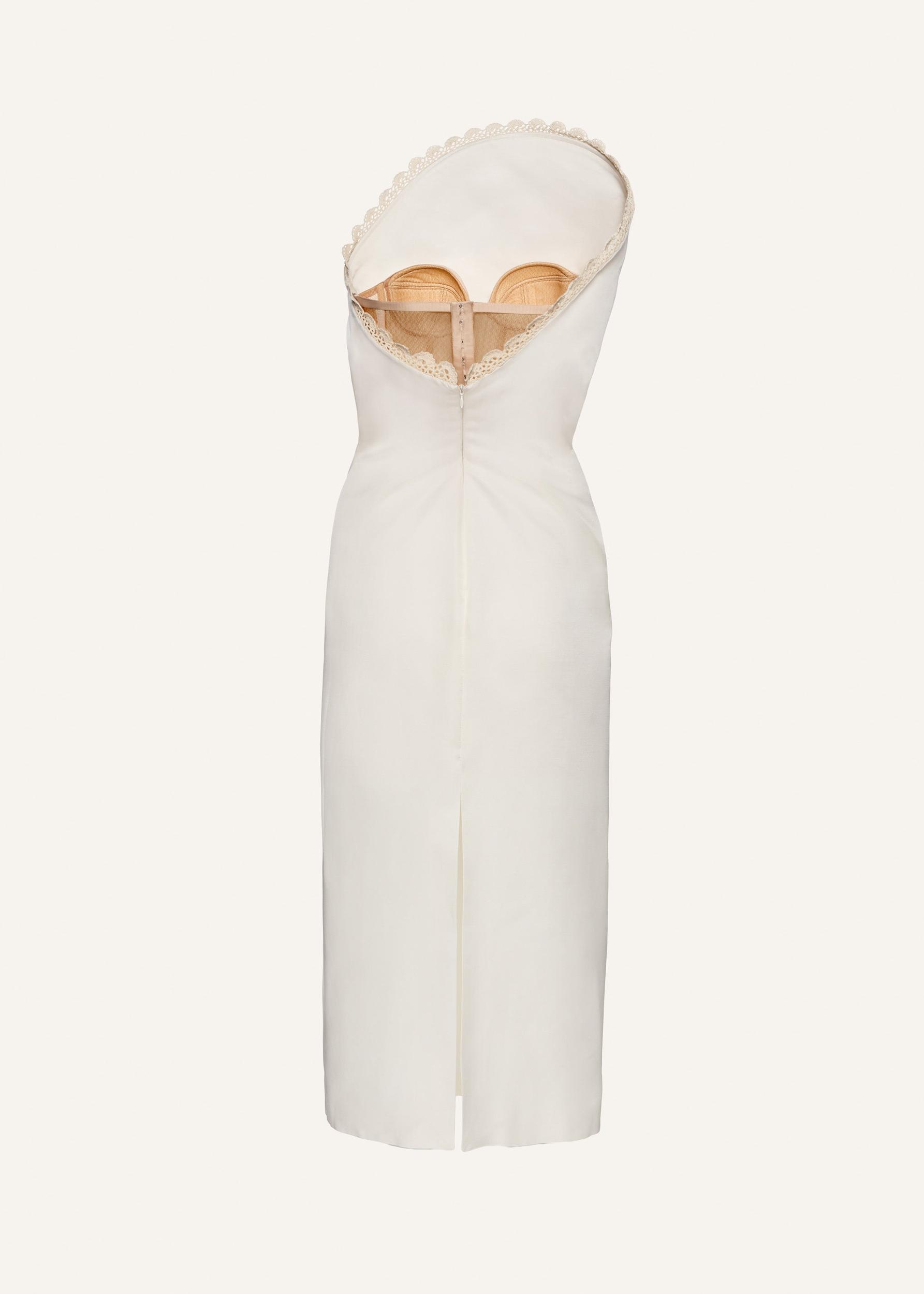 Lace trim sculptural midi dress in cream Product Image