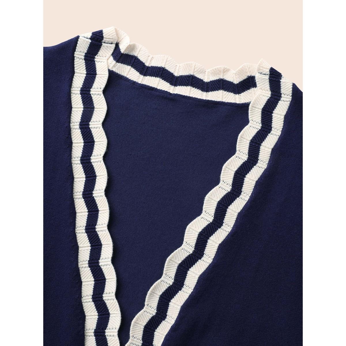 Plus Size Supersoft Essentials Scalloped Trim Contrast Cardigan Indigo Women Leisure Loose Long Sleeve Casual Cardigans BloomChic 12/L Product Image