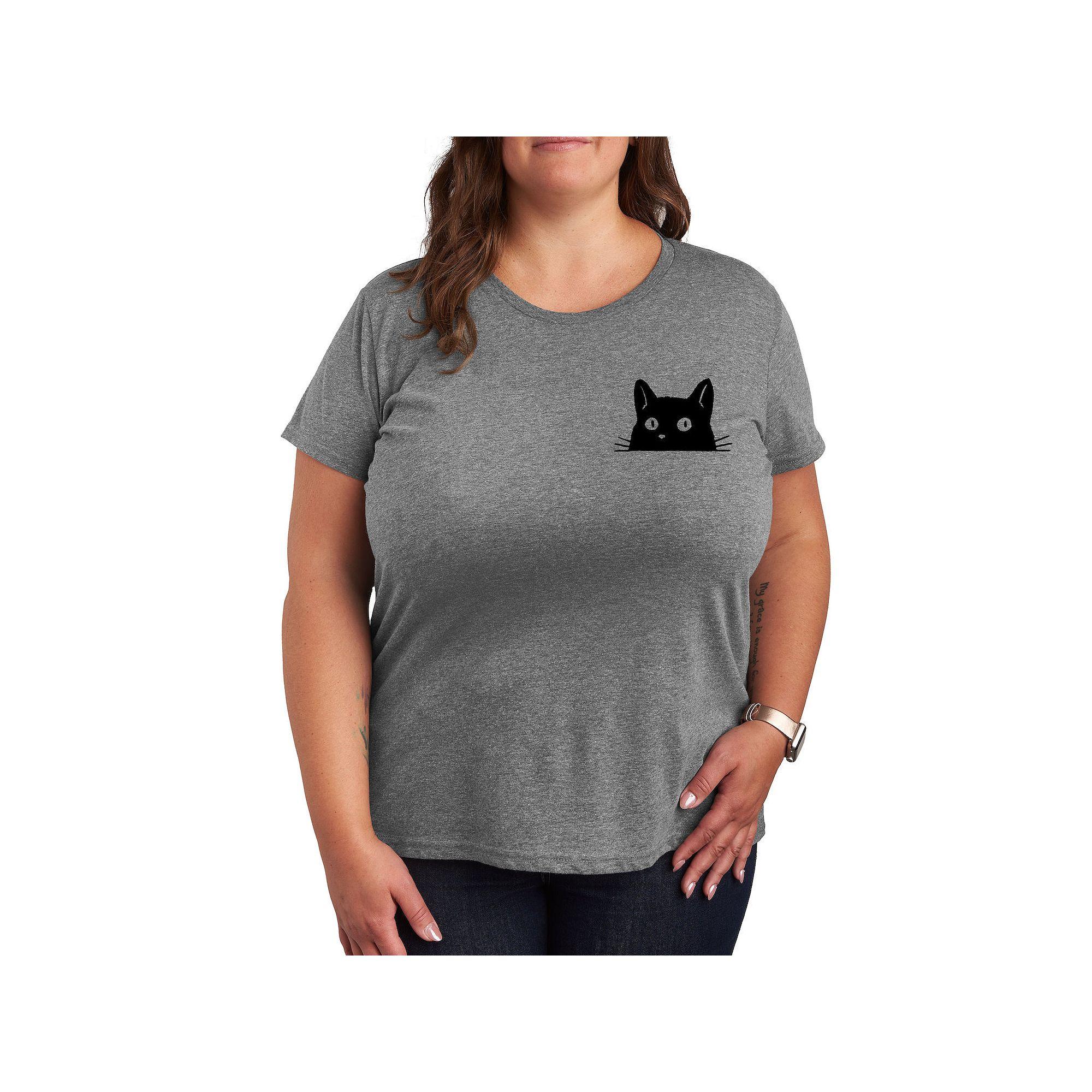 Women's Cat Peeking Left Chest Graphic Tee, Girl's,  Product Image
