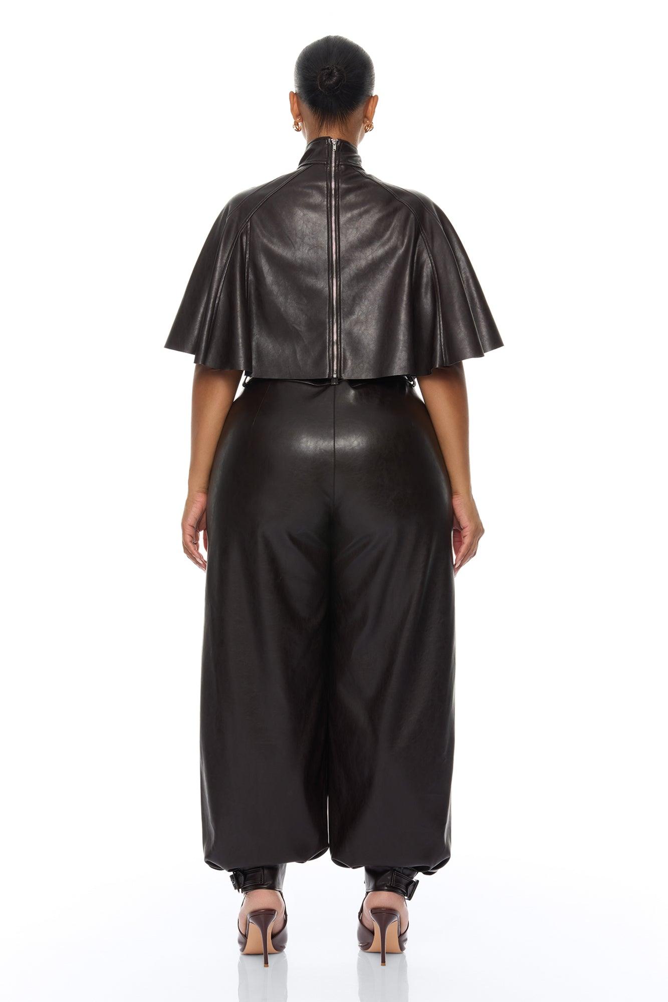 City Streets Faux Leather Balloon Pant Set - Chocolate Female Product Image