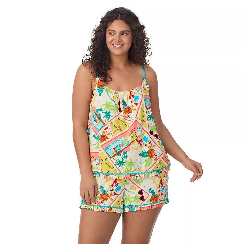 Plus Size Beauty Sleep Social 2-Piece Cozy Pajama Tank Top & Pajama Shorts Set, Women's, Size: 2XL, Aloha Product Image