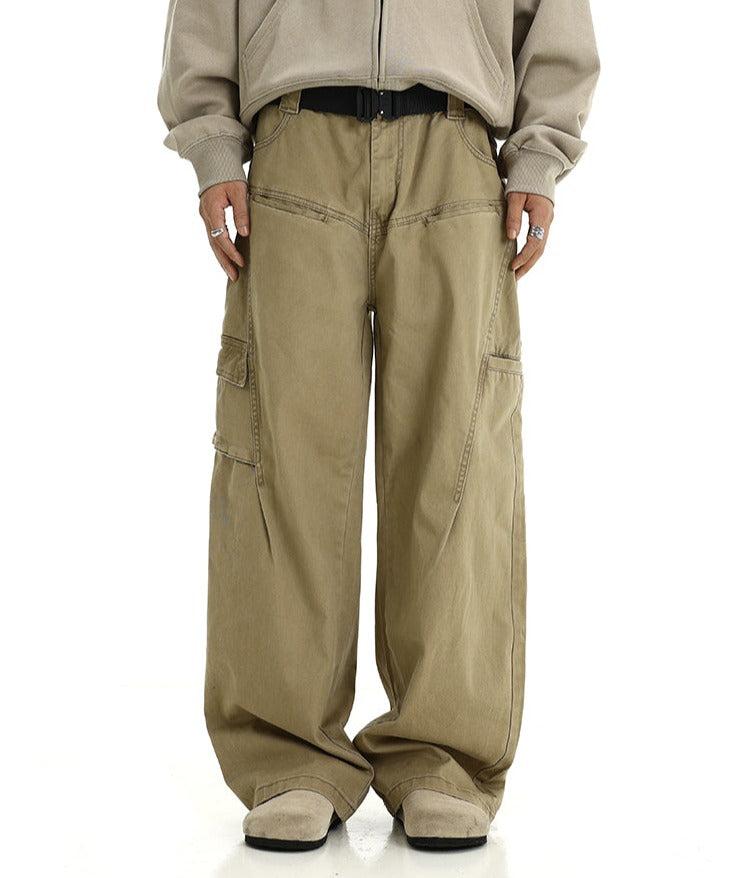 Trendy American Retro Washed Wide-Leg Cargo Logging Pants Product Image