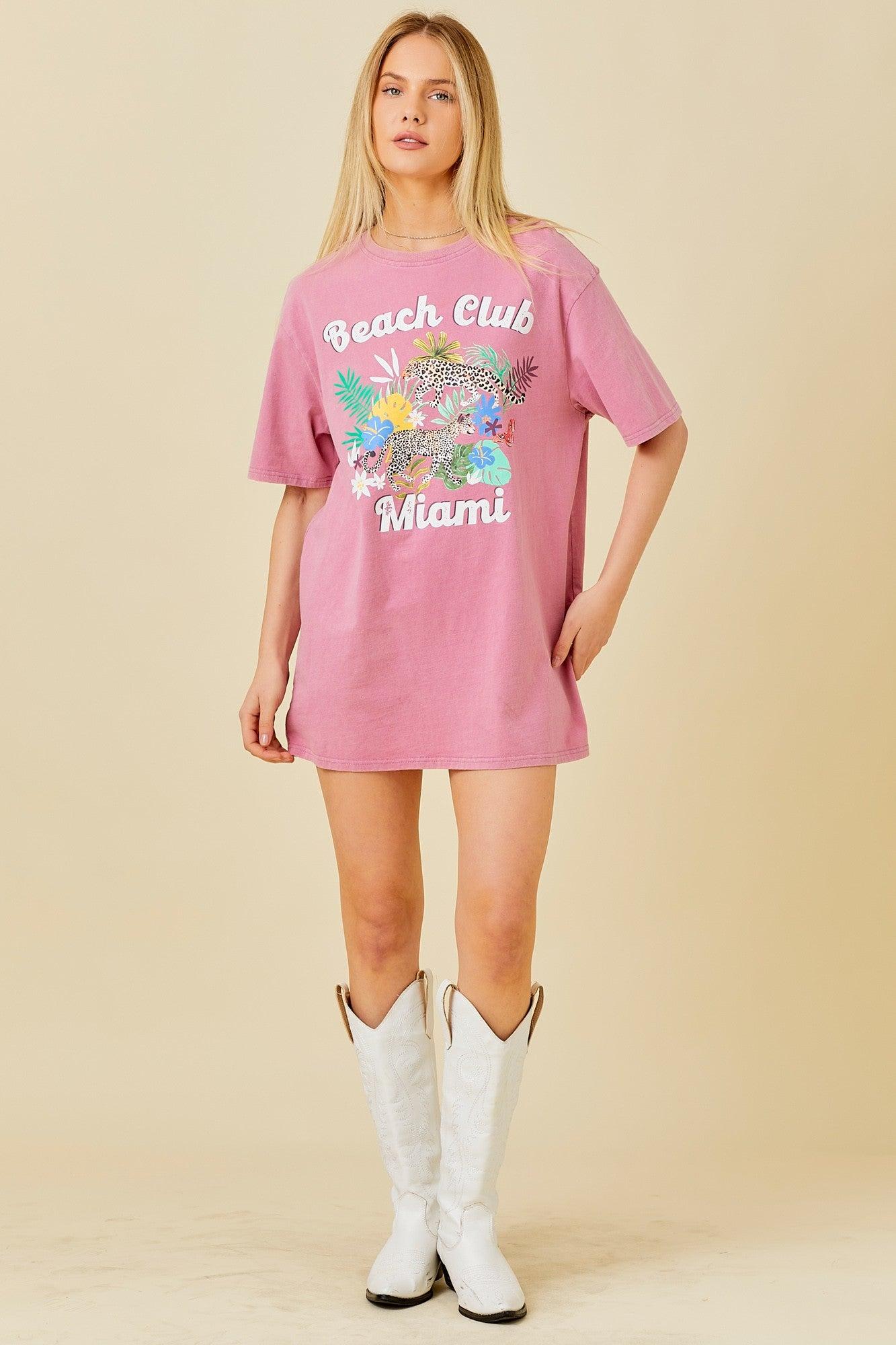 Beach Club Miami Oversized Graphic T-shirt Dress Product Image