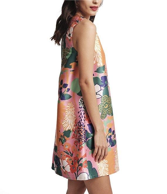 FRANCES VALENTINE Lilly Botanical Print Round Neck Sleeveless Dress Product Image