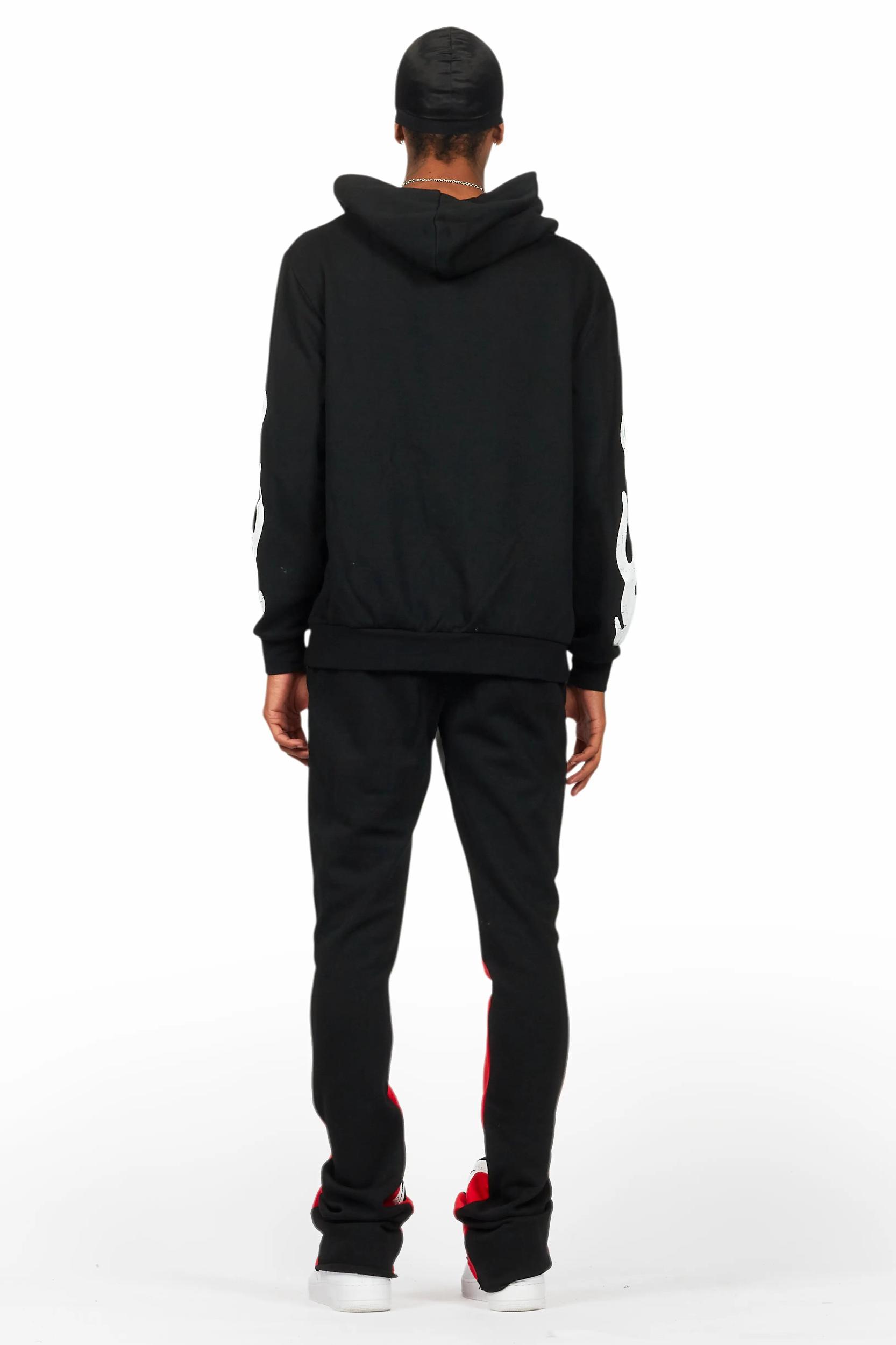 Amos Black/Red Hoodie/Stacked Flare Pant Set Male Product Image