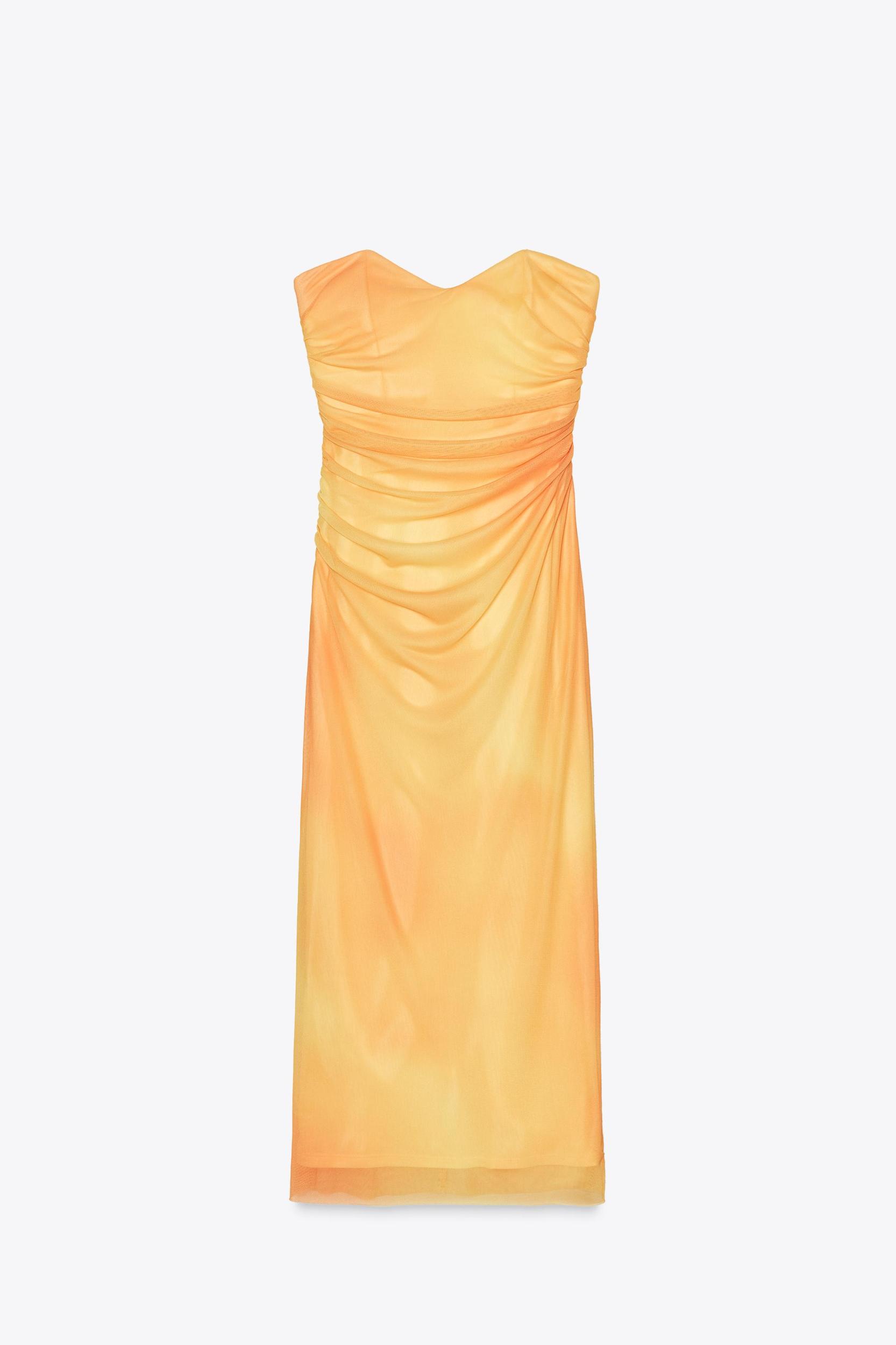 PRINTED TULLE STRAPLESS DRESS Product Image