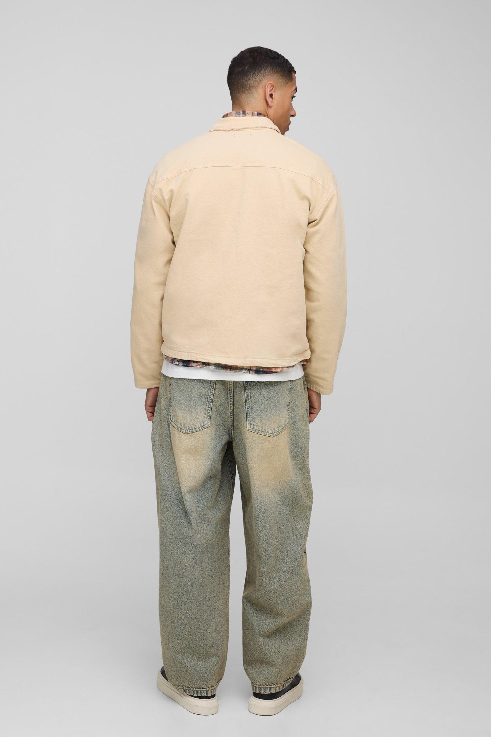 Oversized Distressed Twill Shirt Jacket | boohooMAN USA Product Image