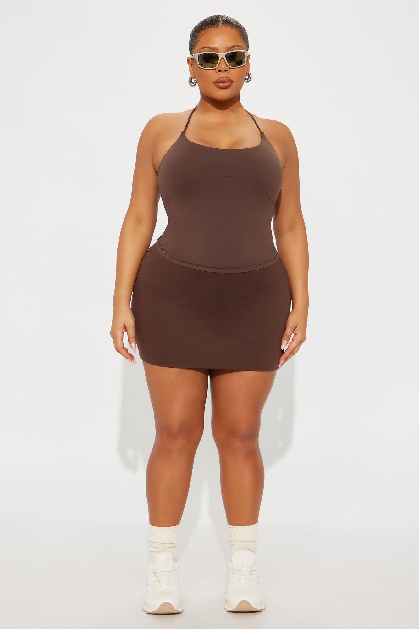 Second Skin Double Lined Cut Out Halter Top - Chocolate Female Product Image