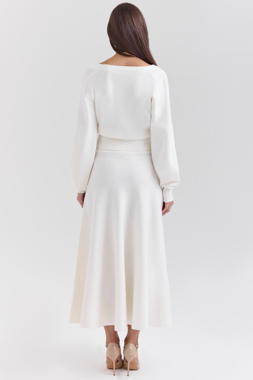 Solara  ivory wool mix flared midi skirt Product Image