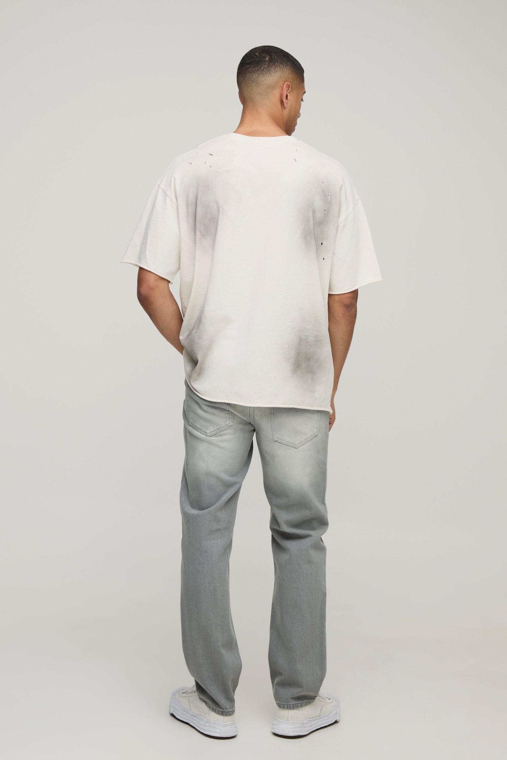 Straight Fit Ripped Knee Vintage Grey Jeans | boohooMAN USA Product Image