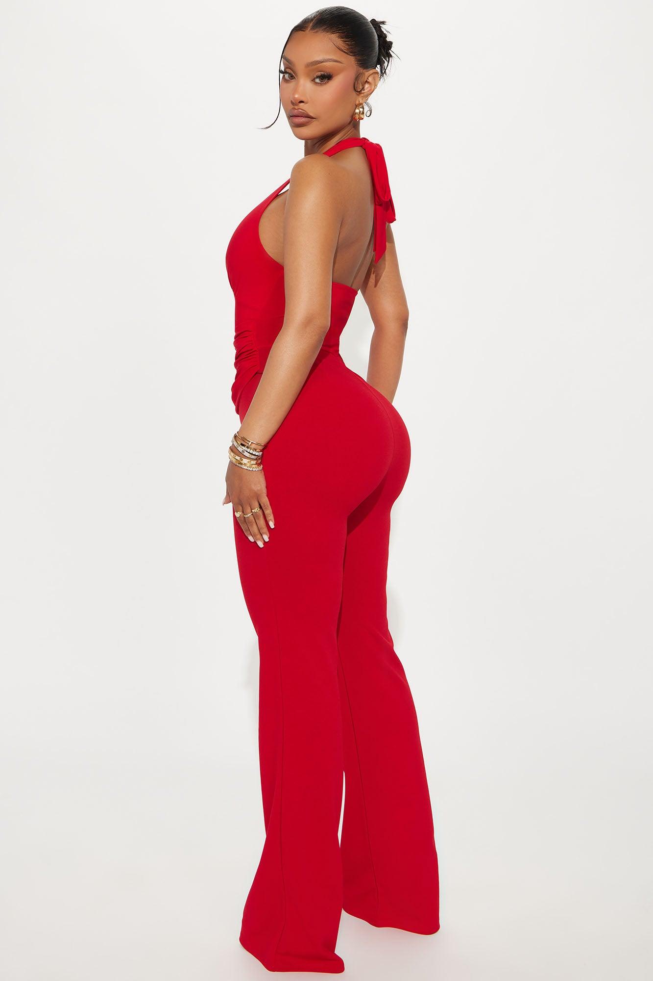 His Fantasy Halter Flare Leg Jumpsuit - Red Product Image