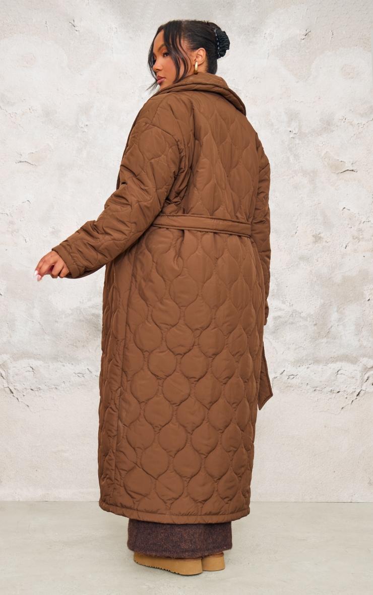 Plus Dark Brown Maxi Belted Quilted Coat Product Image
