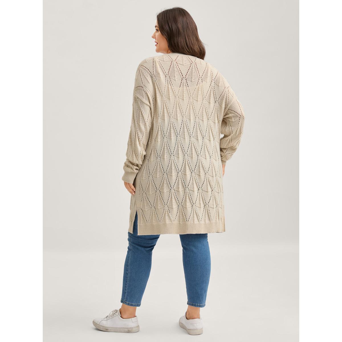 Plus Size Textured Cut-Out Slit Pockets Knit Cardigan Apricot Women Leisure Loose Long Sleeve Casual Cardigans BloomChic 14-16/1X Product Image