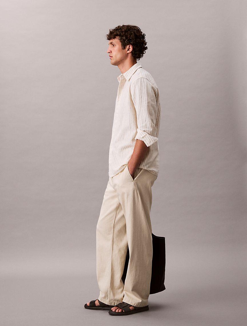 Linen Cotton Stripe Classic Button-Down Shirt Product Image