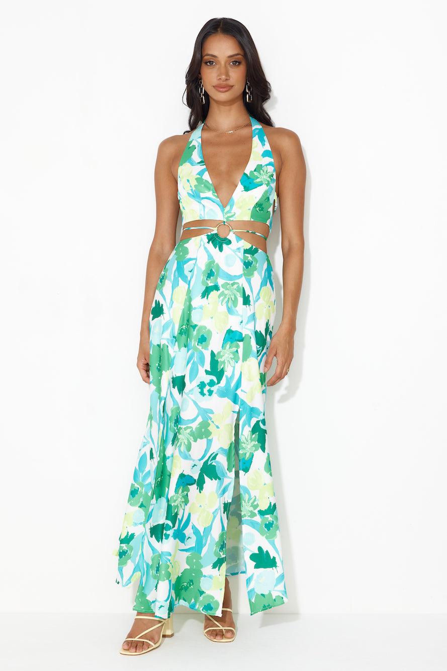 Paradise Island Halter Maxi Dress Green Product Image