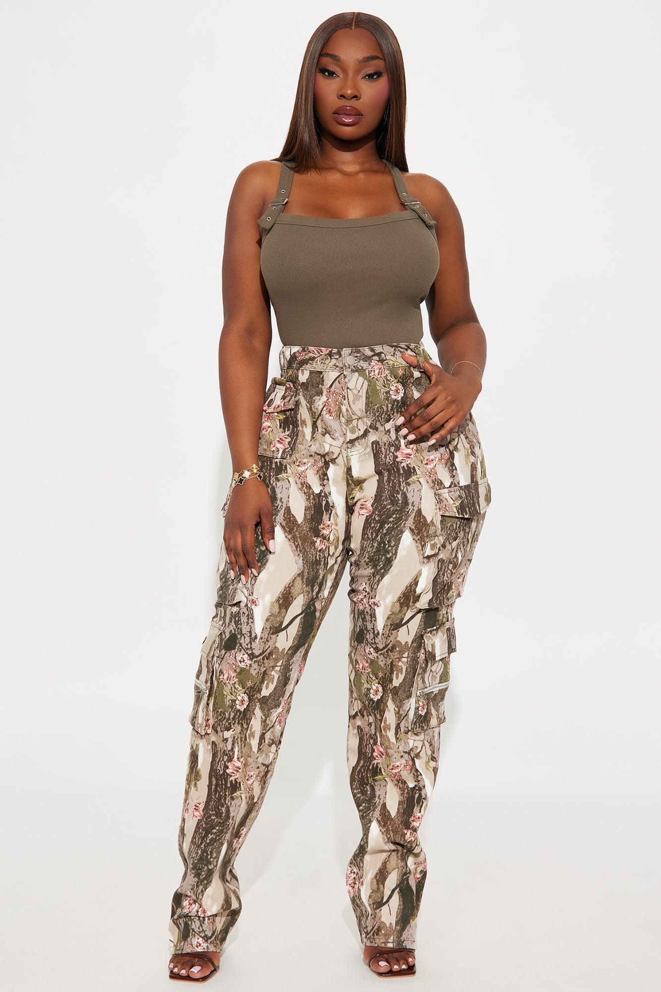 Tall By A Long Shot Floral Camo Stretch Cargo Jeans - Taupe/combo Female Product Image