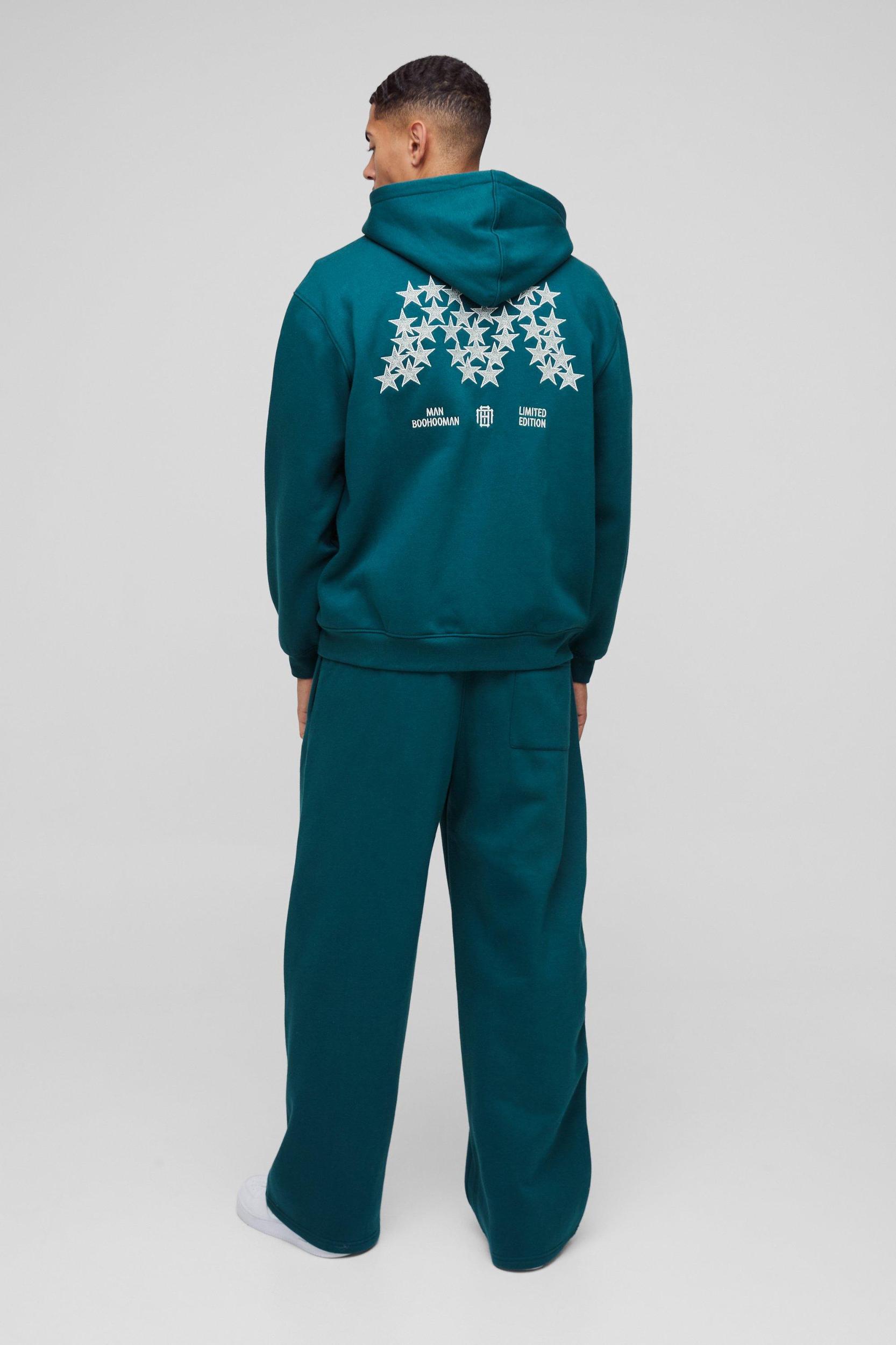 Oversized Star Embroidered Zip Hooded Tracksuit | boohooMAN USA Product Image