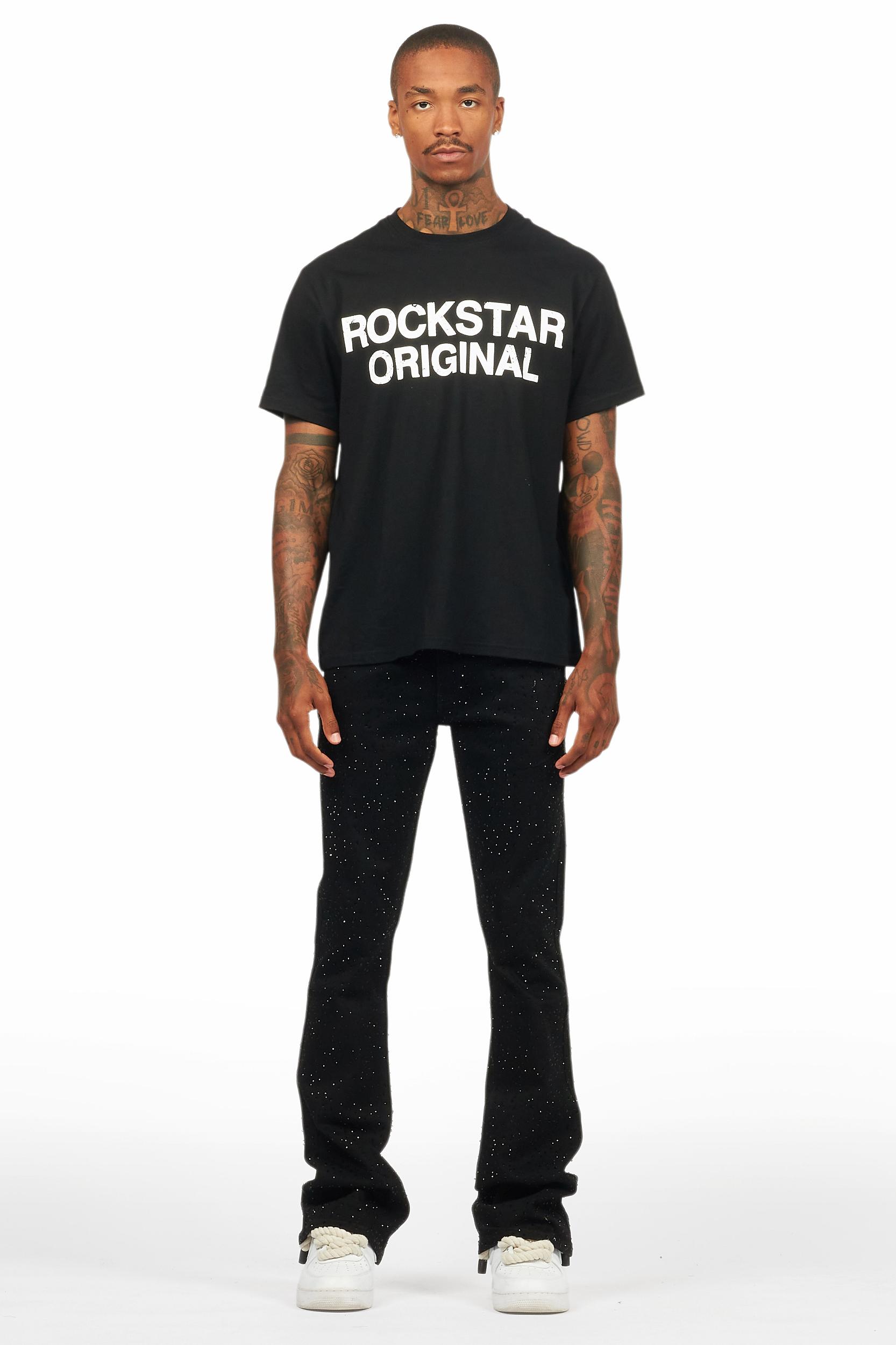 Lucki Black Rhinestone Stacked Flare Jean Male Product Image