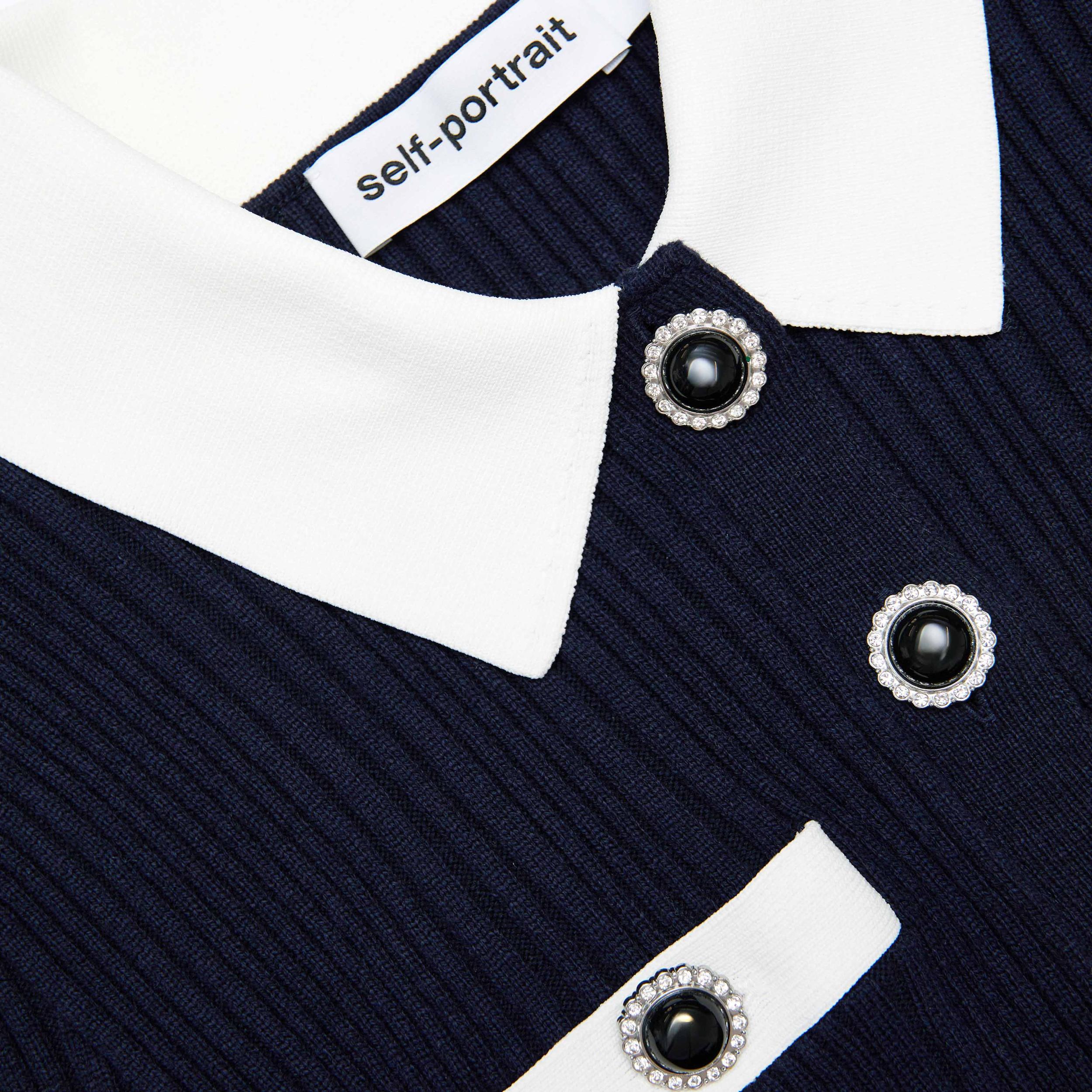 Navy Contrast Collar Knit Mini Dress Product Image