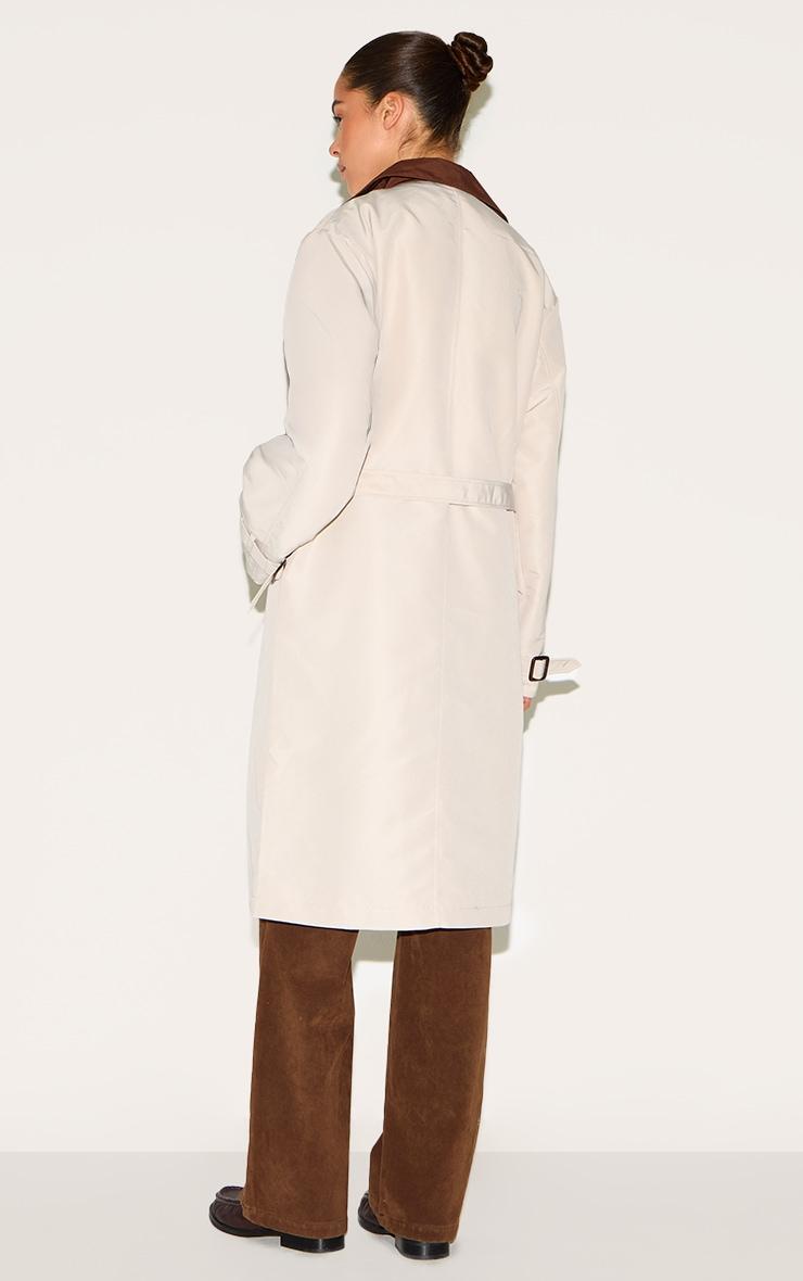 Beige Contrast Collar Trench Product Image