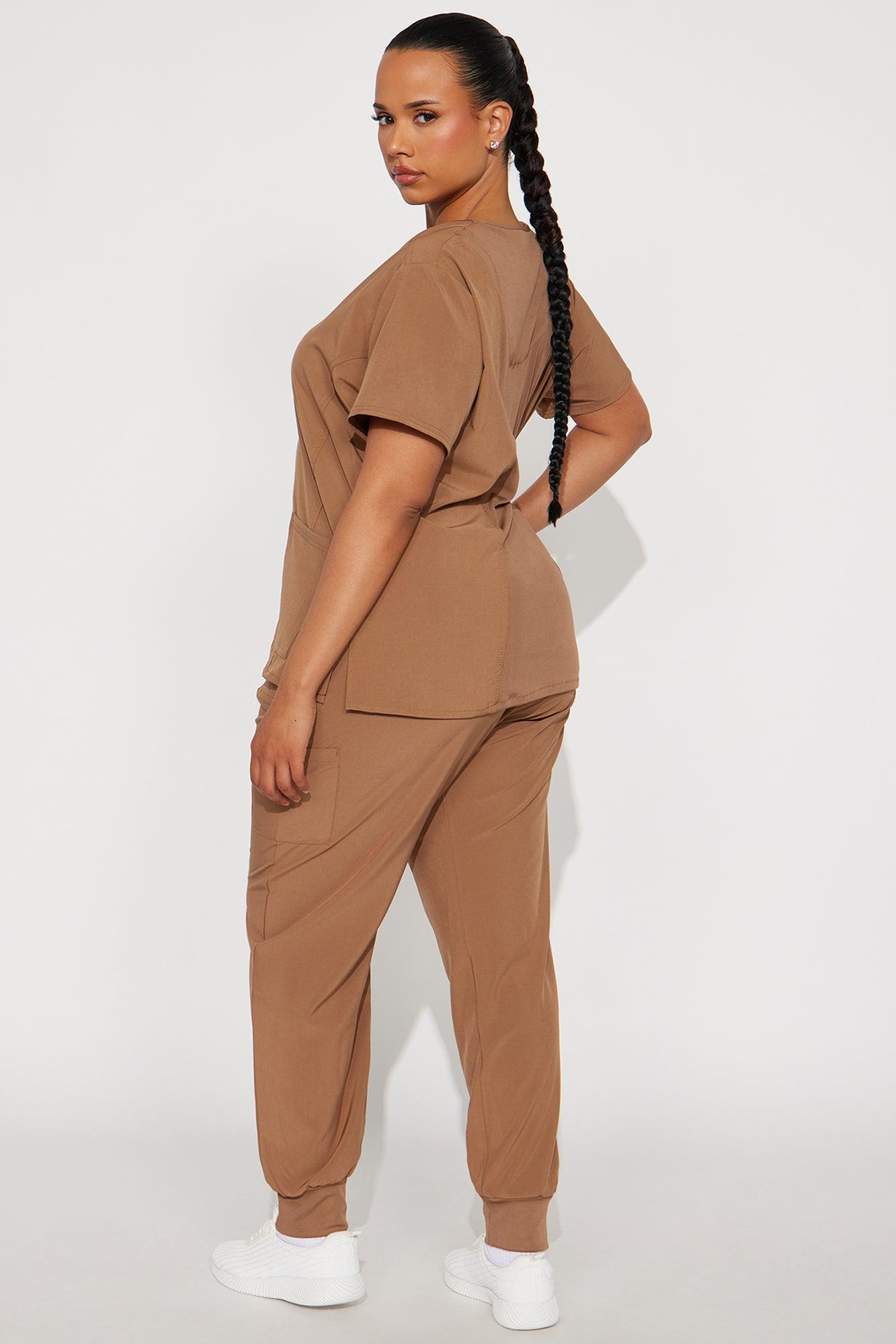 Checked In 4 Way Stretch Scrub Uniform Jogger Set - Chocolate Female Product Image