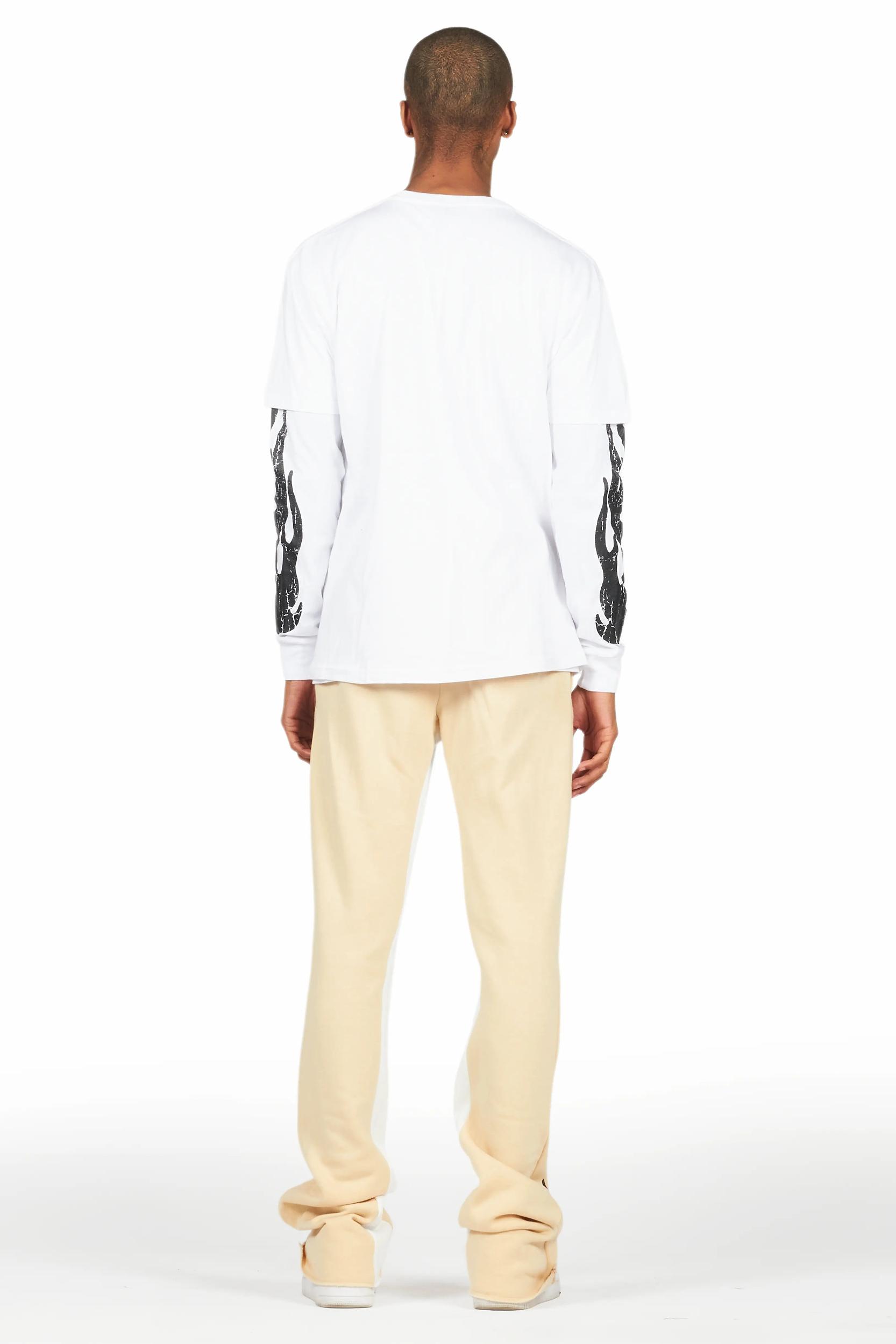 Amos White/Beige Double Layer T-Shirt/Stacked Baggy Pant Set Male Product Image