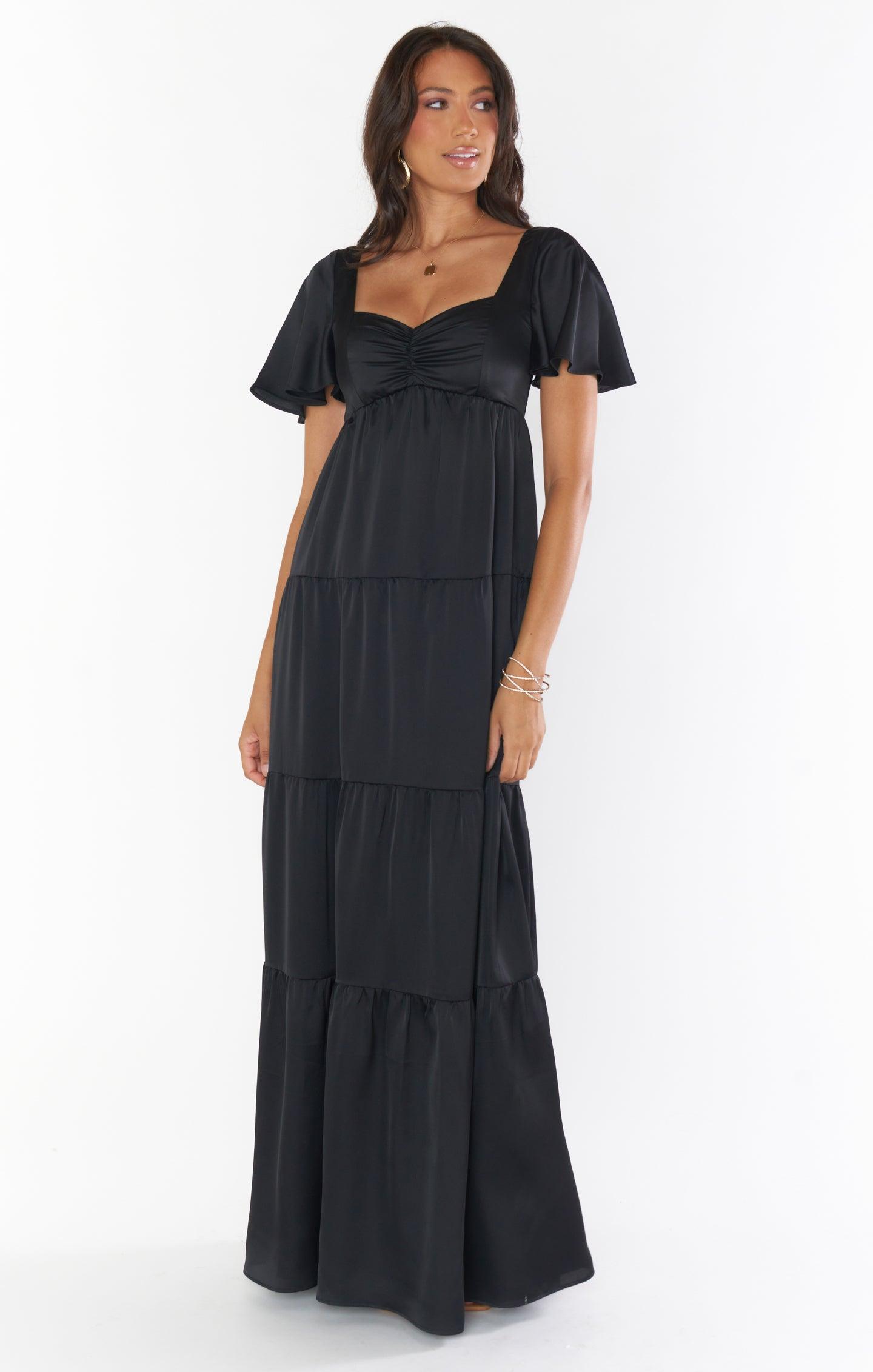 Nicole Maxi Dress ~ Black Luxe Satin Product Image