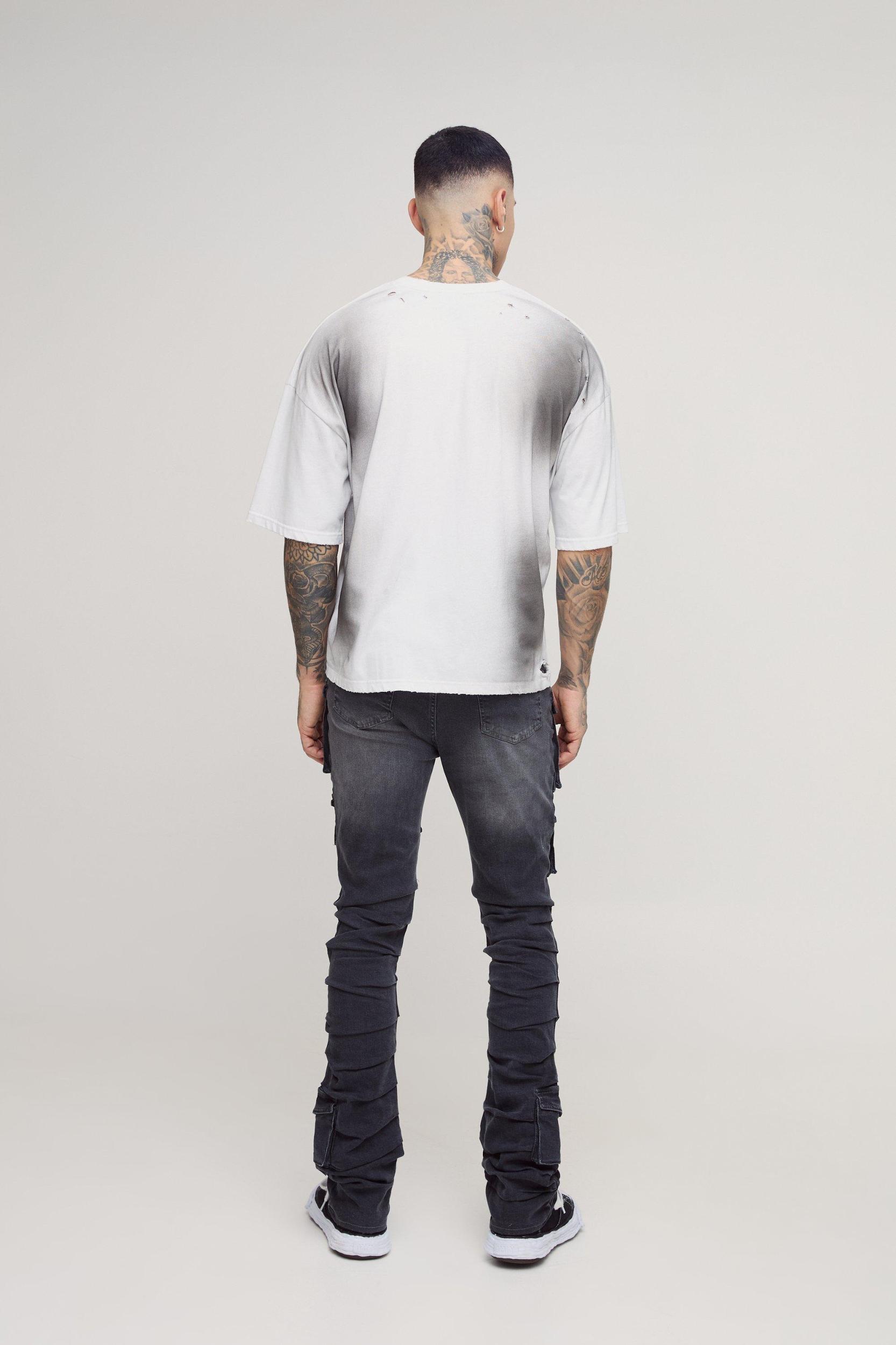 Tall Stacked Multi Cargo Pocket Flared Jeans | boohooMAN USA Product Image