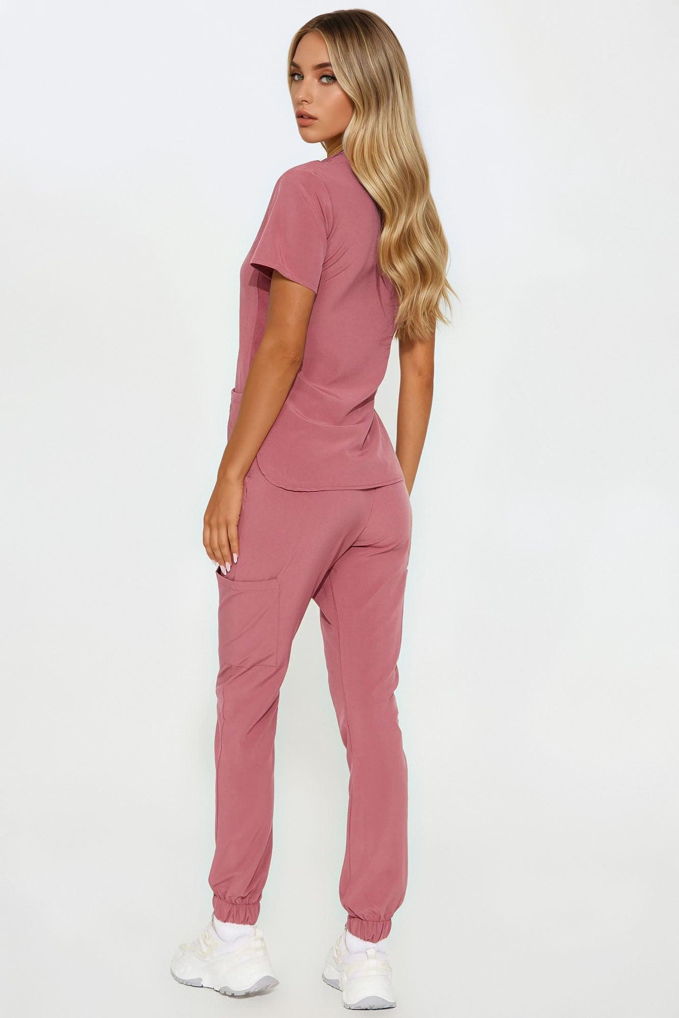 Feeling Better Stretch Scrub Uniform Jogger Set - Rose Female Product Image
