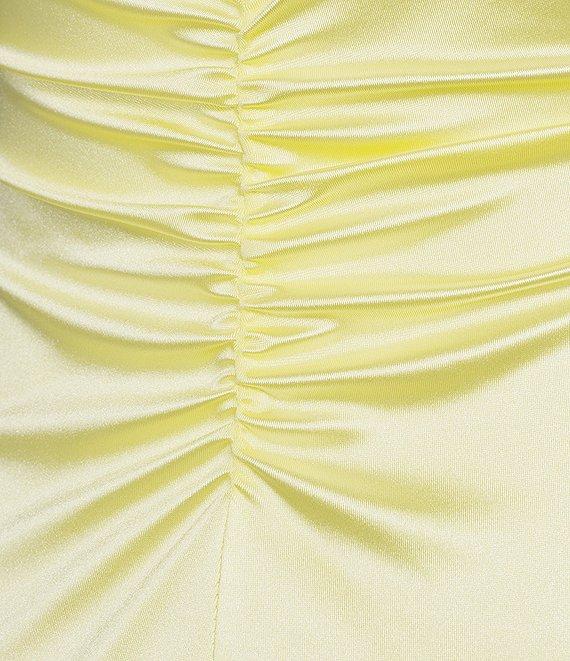 Honey and Rosie Tie Spaghetti Strap Empire-Waist Ruched Shiny Satin Mini Dress Product Image