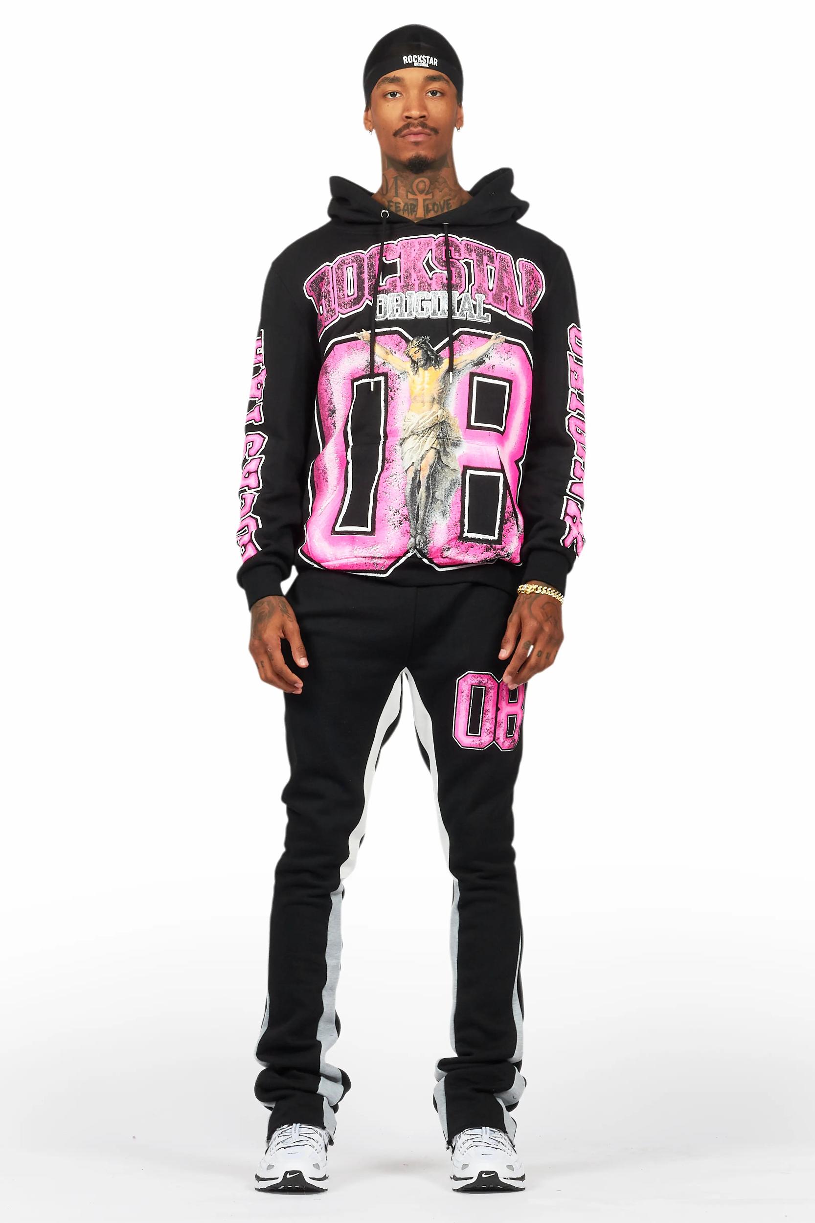 Fields Black/Pink Stacked Flare Hoodie Track Set Male Product Image