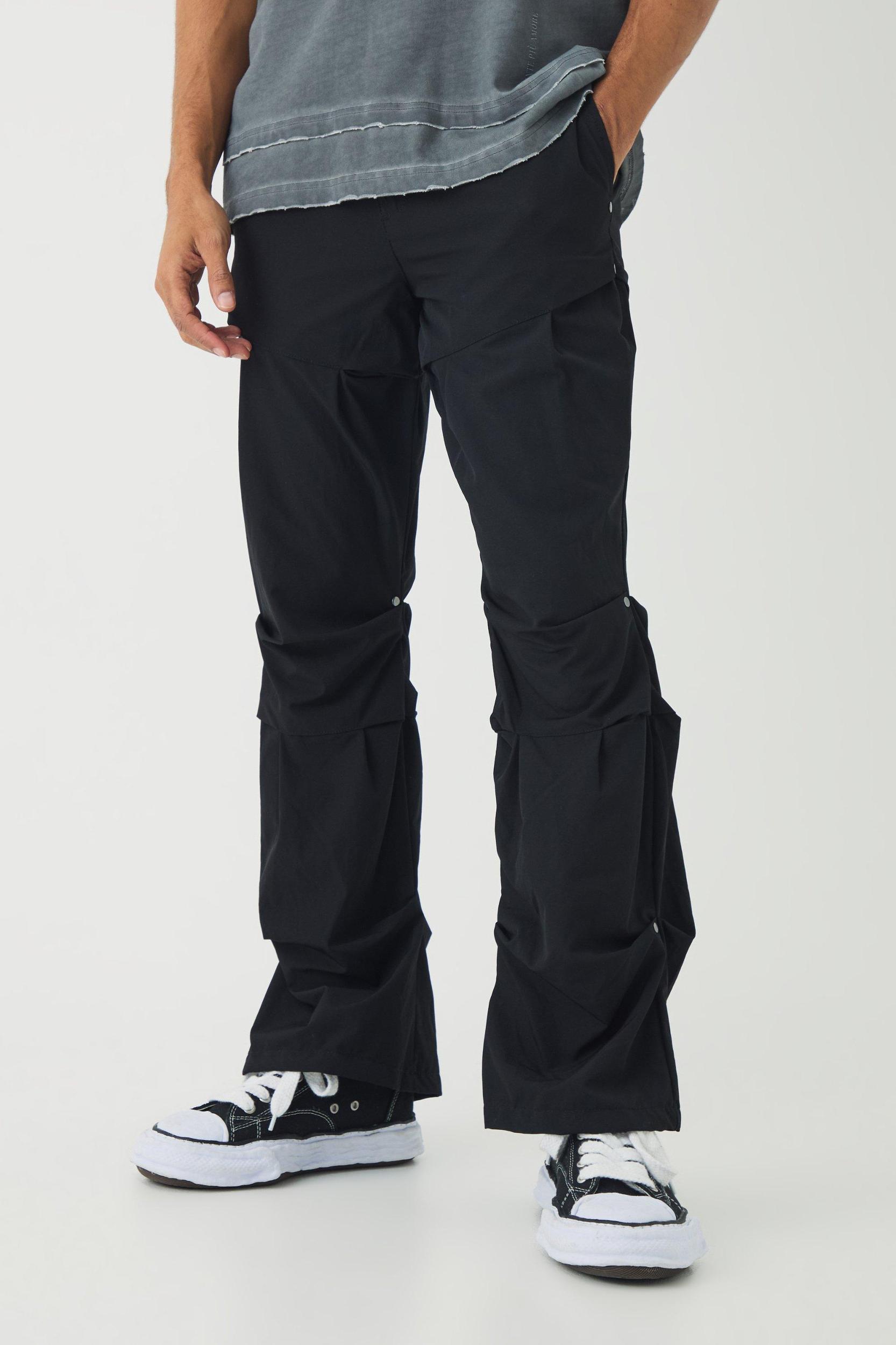 Slim Fit Flare Stacked Pants With Ruched Detail | boohooMAN USA Product Image