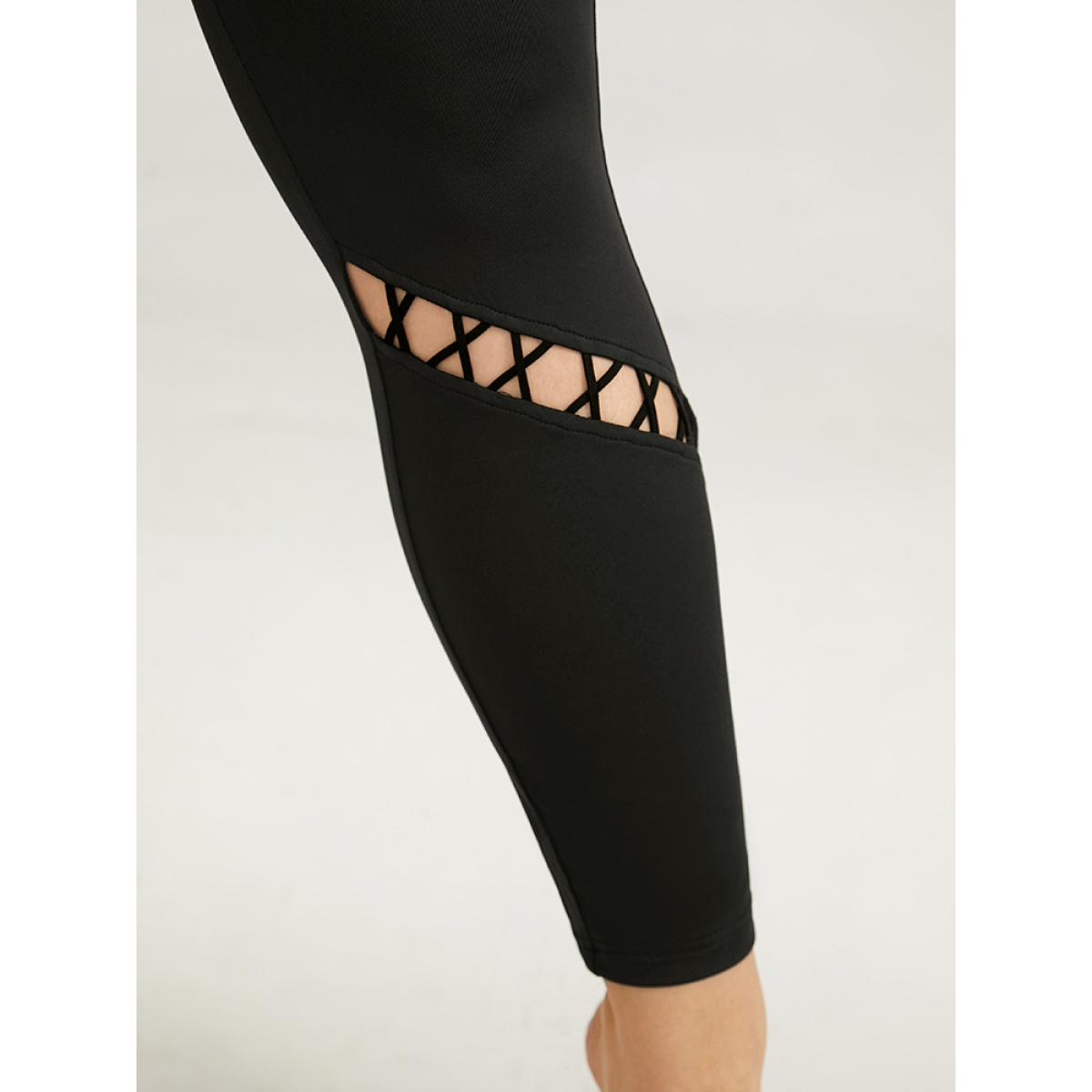 Plus Size Halloween Plain Cut Out Elastic Waist Leggings Women Black Elegant High stretch Skinny High Rise Festival-Halloween Leggings BloomChic 26/4X Product Image