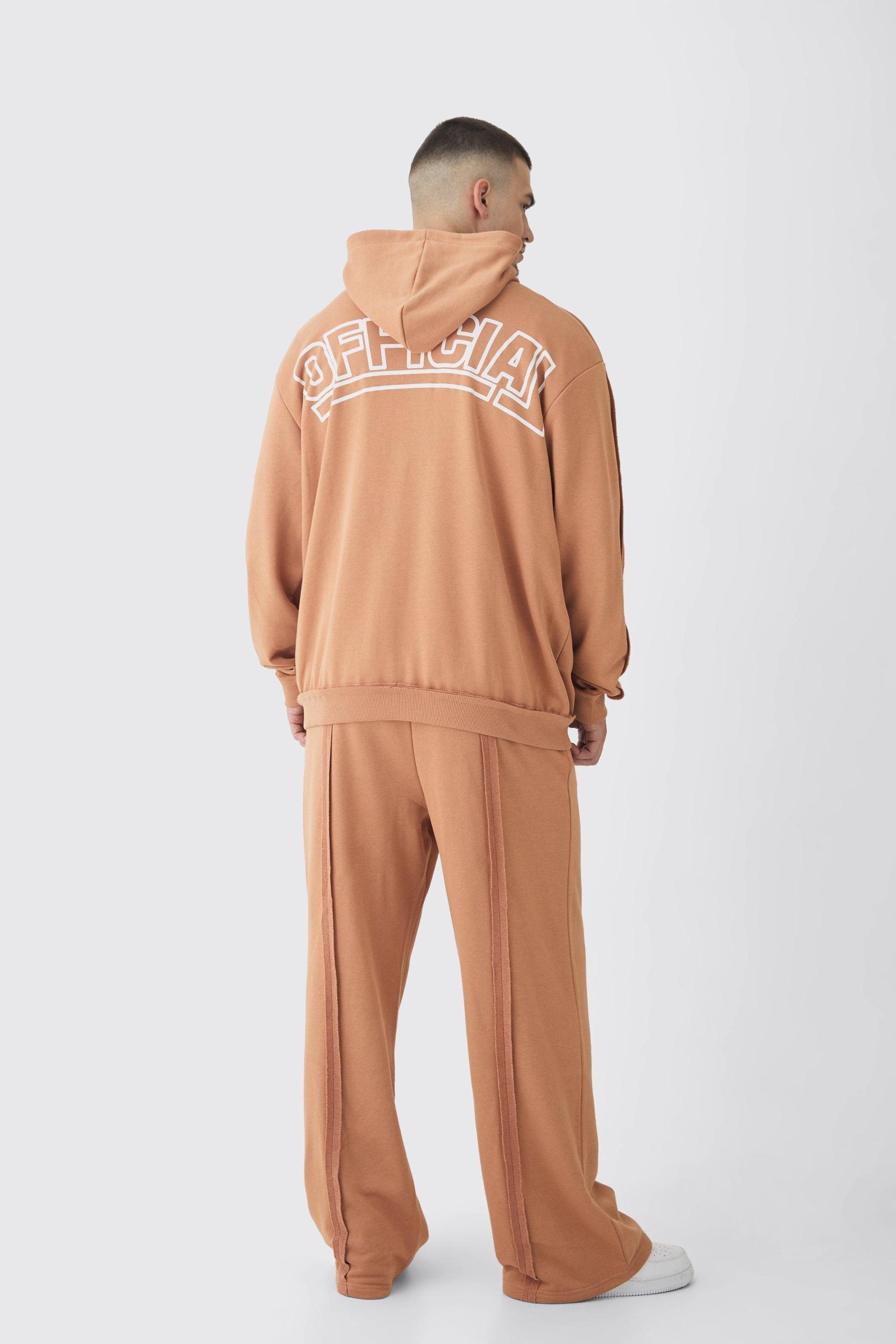 Tall Oversized Zip Applique Raw Seam & Wide Fit Sweatpants Tracksuit | boohooMAN USA Product Image