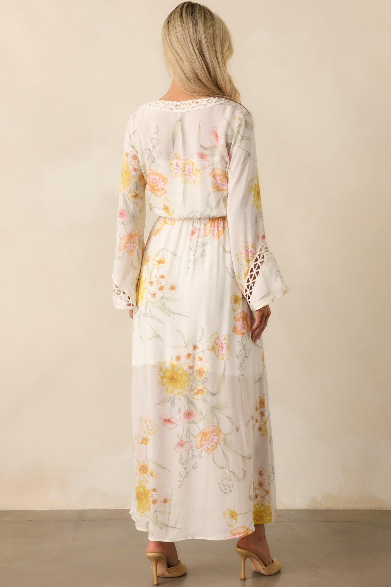 Calm Through The Chaos Ivory Multi Floral Print Rayon Maxi Dress L / Ivory Product Image
