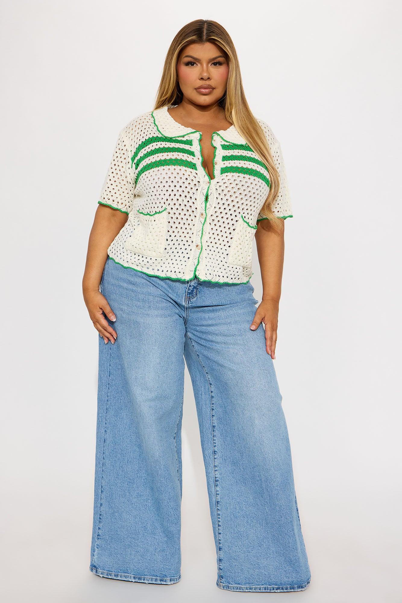 Sunny Walks Crochet Shirt - Green/combo Product Image