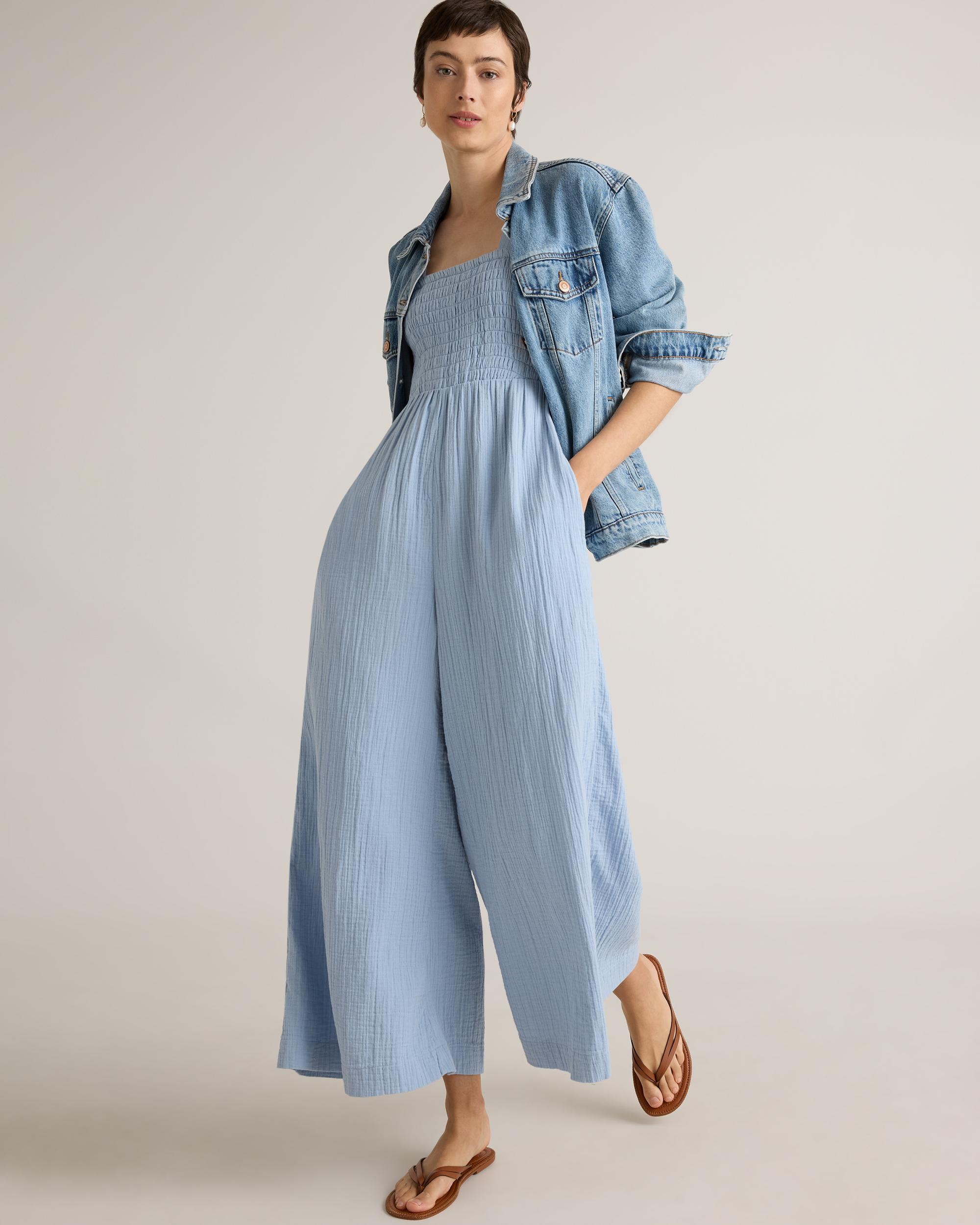 Quince | Women's Gauze Smocked Wide Leg Jumpsuit Size XS, Organic Cotton Product Image